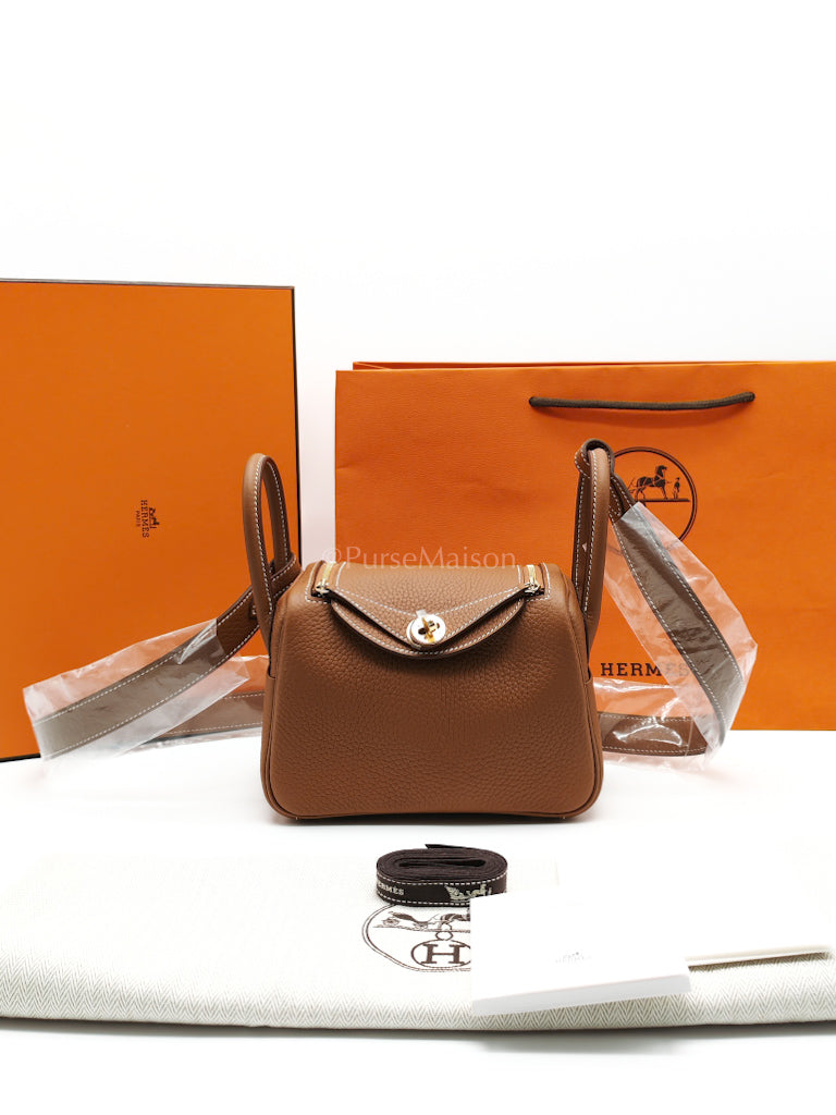 Mini Lindy Gold in Clemence Leather and Gold Hardware Stamp K (2025) | Purse Maison Luxury Bags Shop