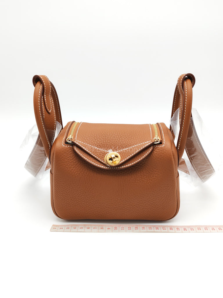 Mini Lindy Gold in Clemence Leather and Gold Hardware Stamp K (2025) | Purse Maison Luxury Bags Shop