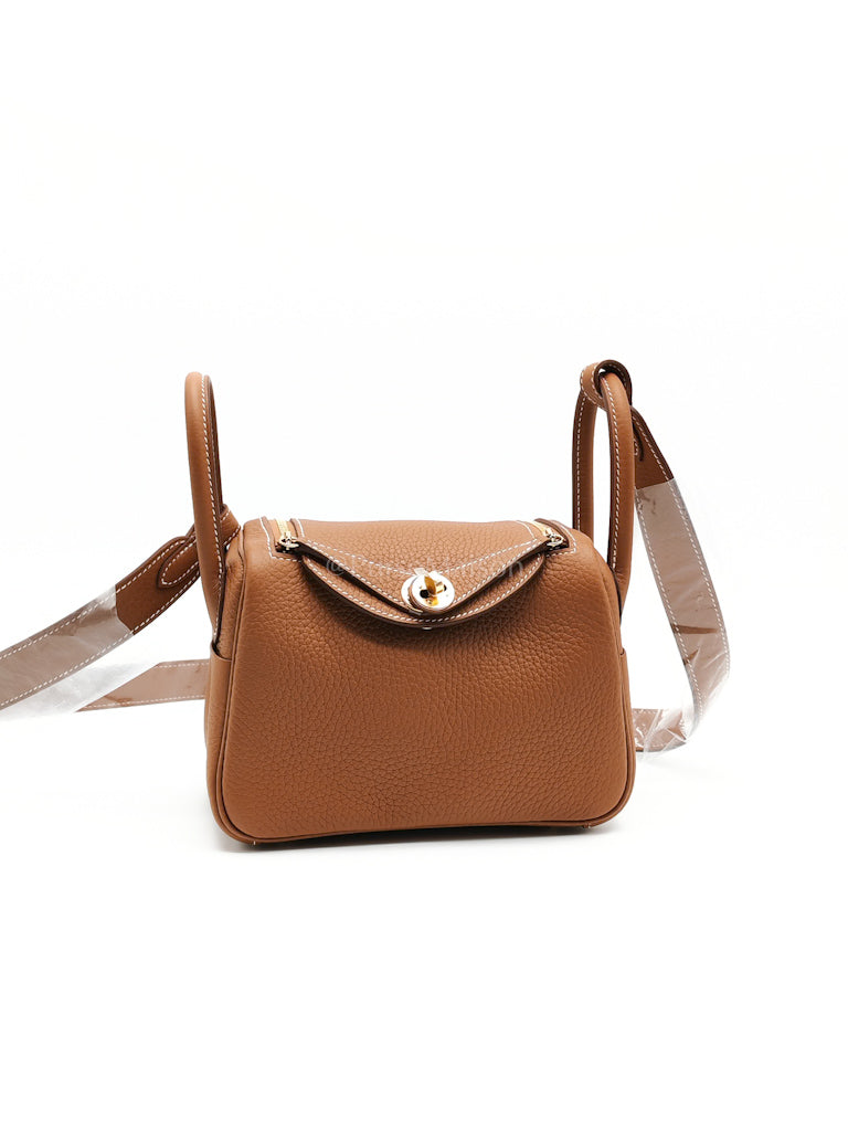 Mini Lindy Gold in Clemence Leather and Gold Hardware Stamp K (2025) | Purse Maison Luxury Bags Shop