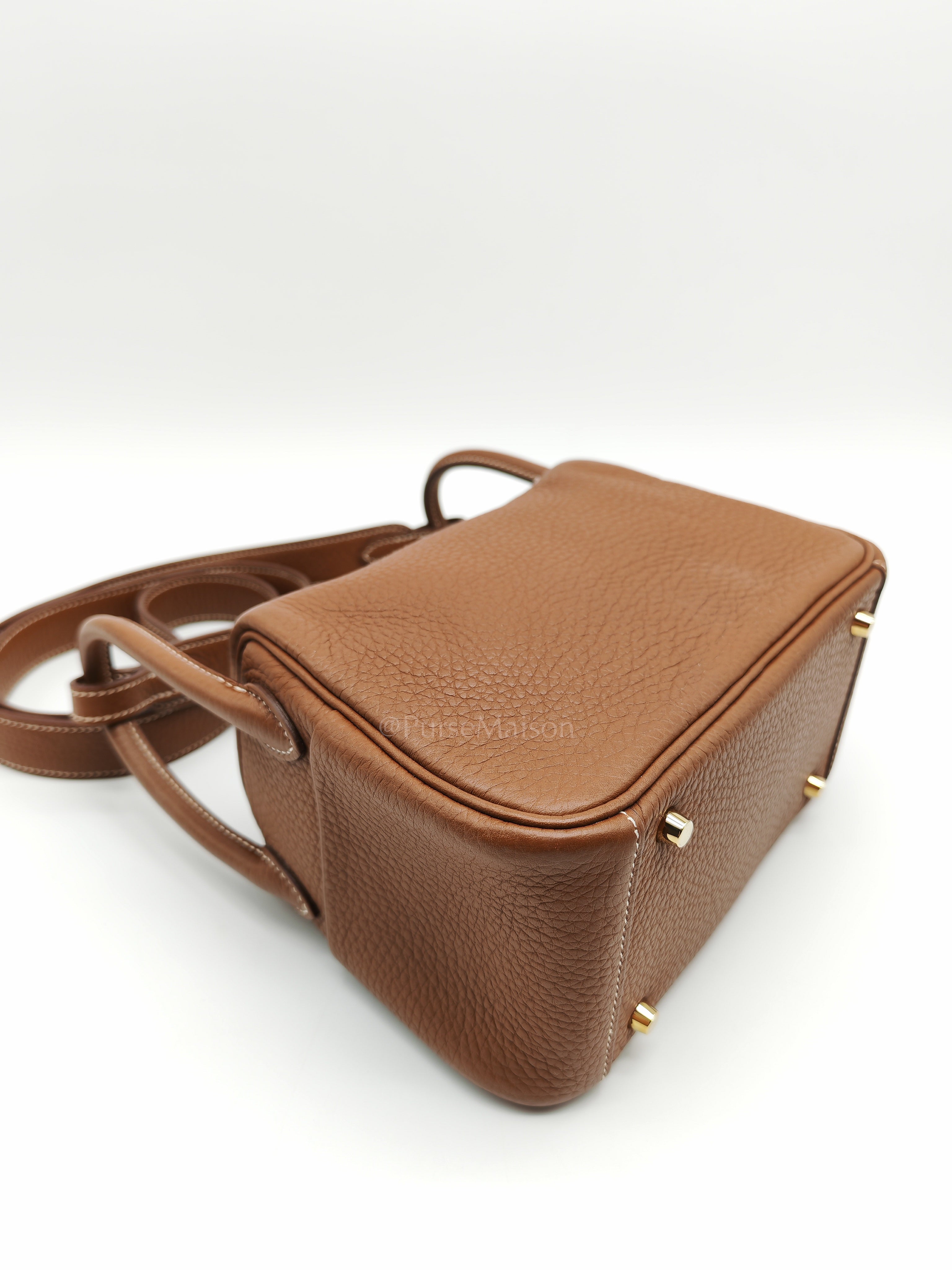 Mini Lindy in Gold Clemence Leather & Gold Hardware Stamp B (2023) | Purse Maison Luxury Bags Shop