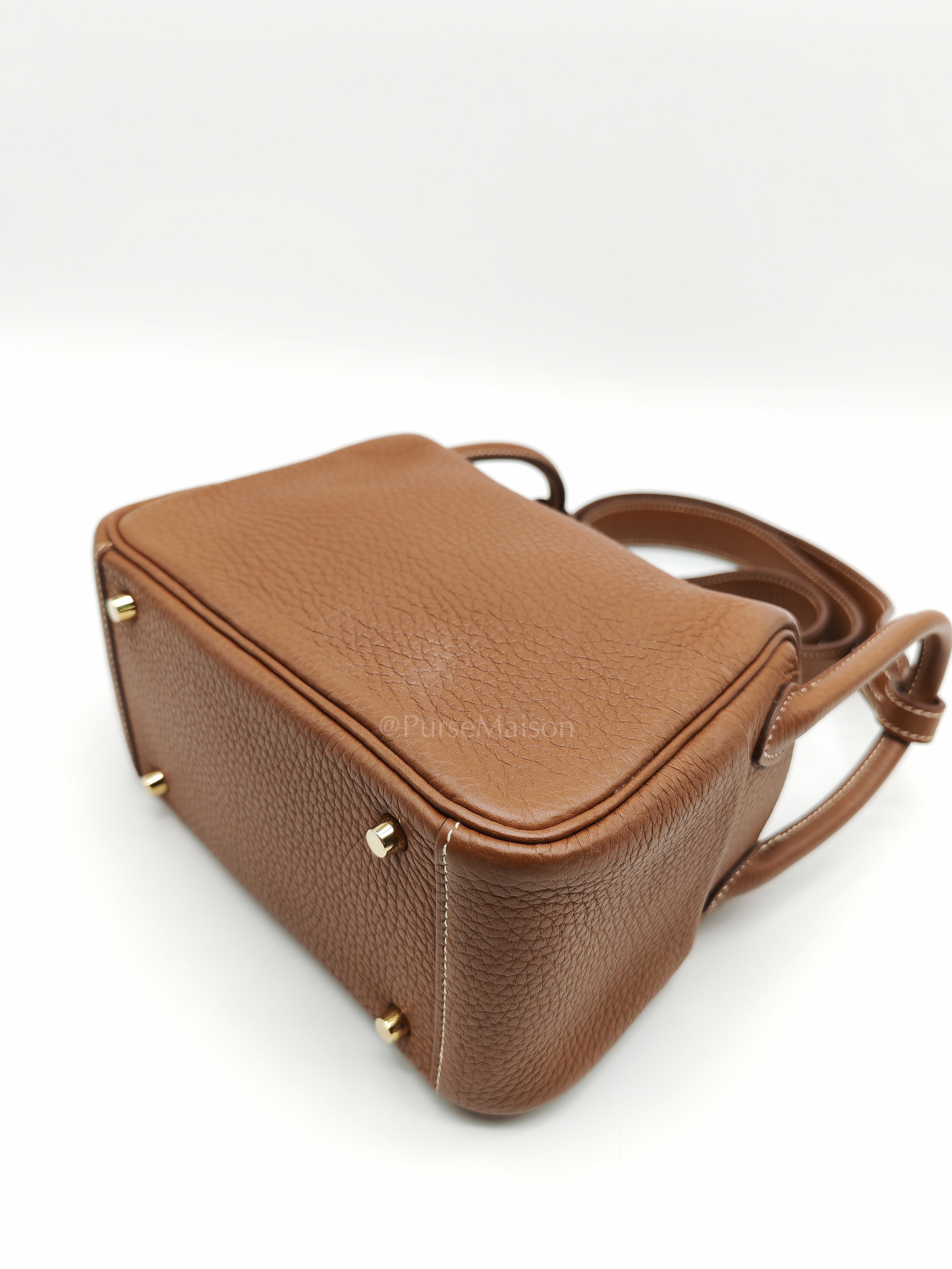 Mini Lindy in Gold Clemence Leather & Gold Hardware Stamp B (2023) | Purse Maison Luxury Bags Shop