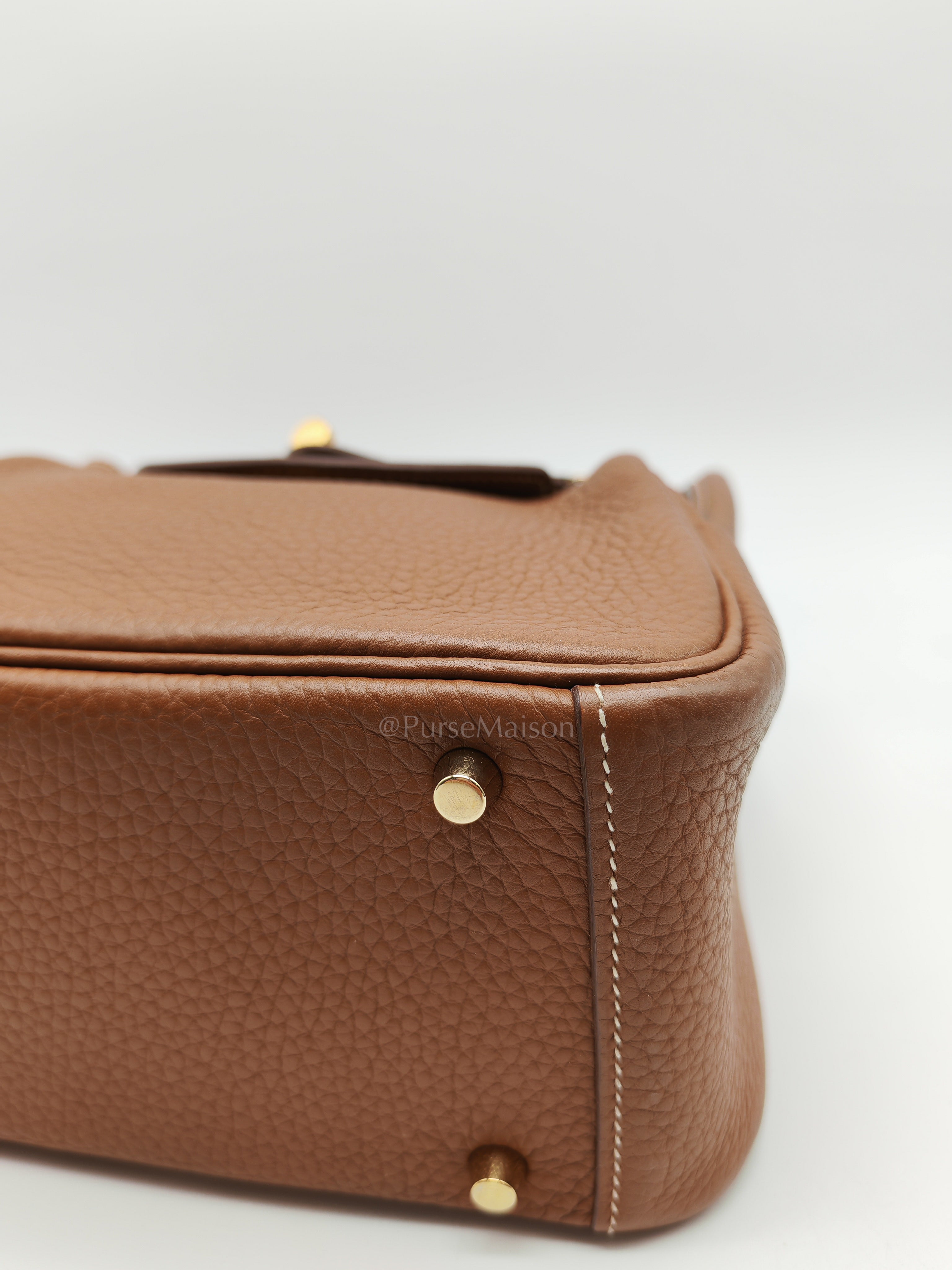 Mini Lindy in Gold Clemence Leather & Gold Hardware Stamp B (2023) | Purse Maison Luxury Bags Shop