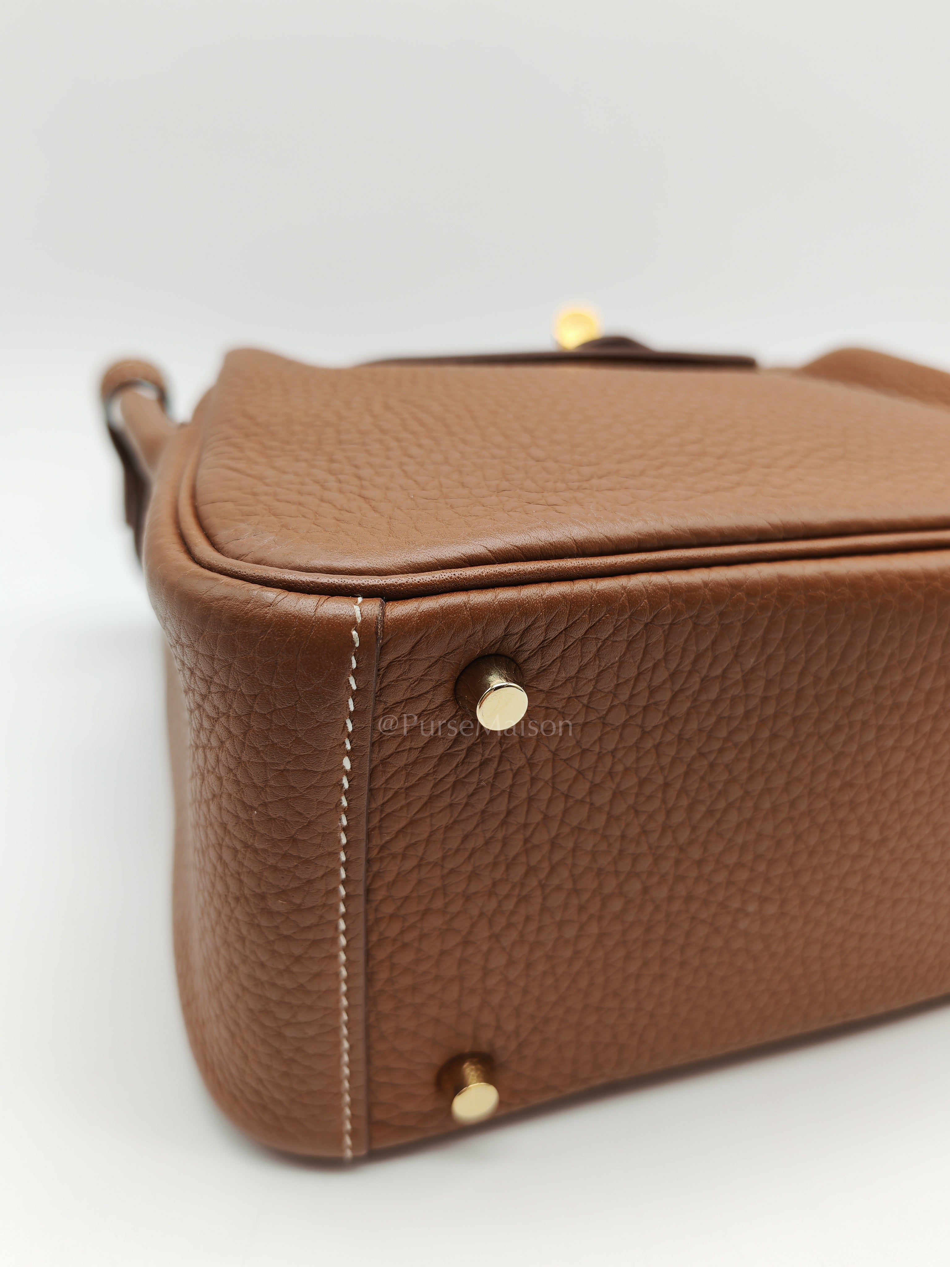 Mini Lindy in Gold Clemence Leather & Gold Hardware Stamp B (2023) | Purse Maison Luxury Bags Shop