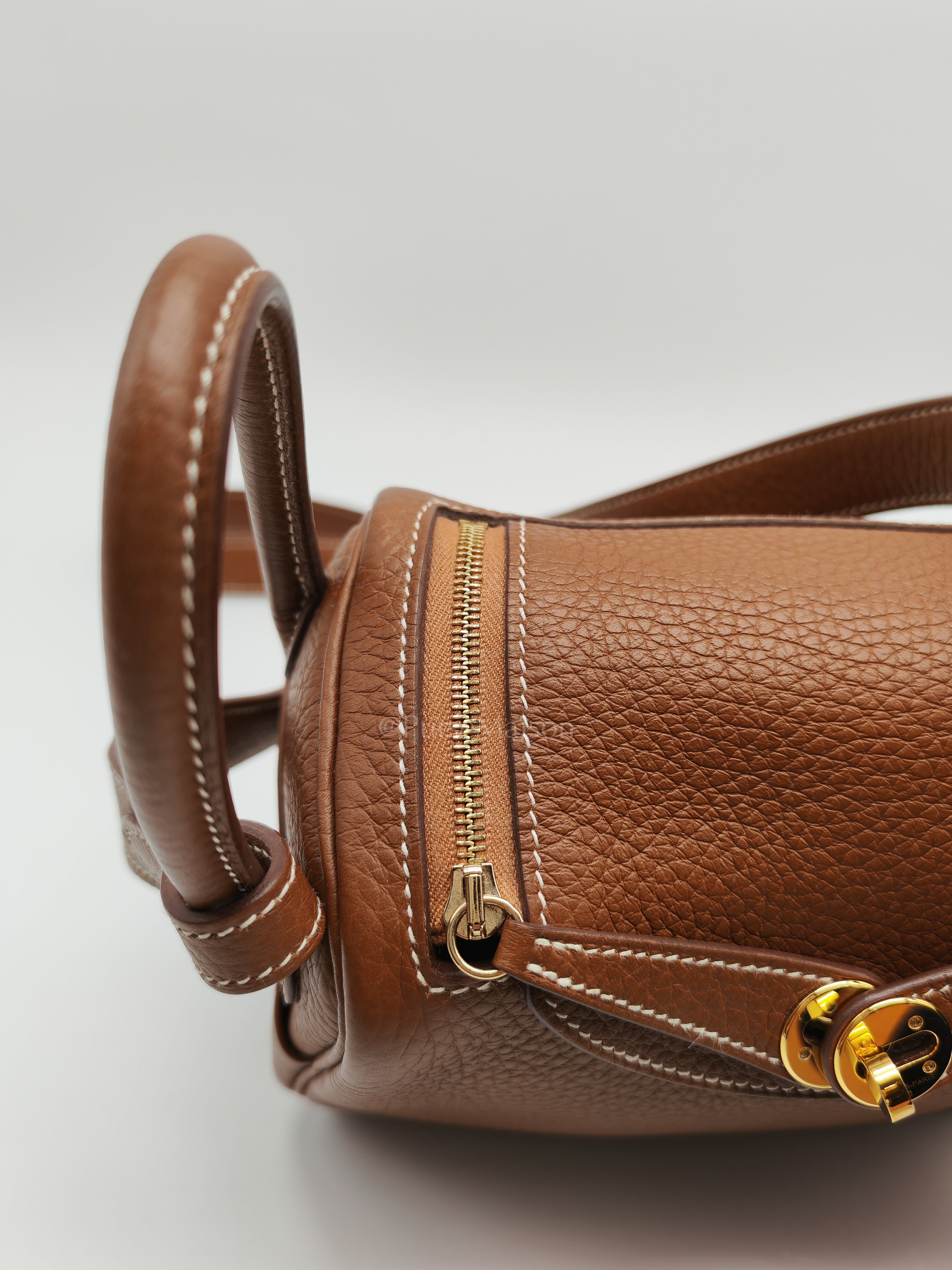 Mini Lindy in Gold Clemence Leather & Gold Hardware Stamp B (2023) | Purse Maison Luxury Bags Shop