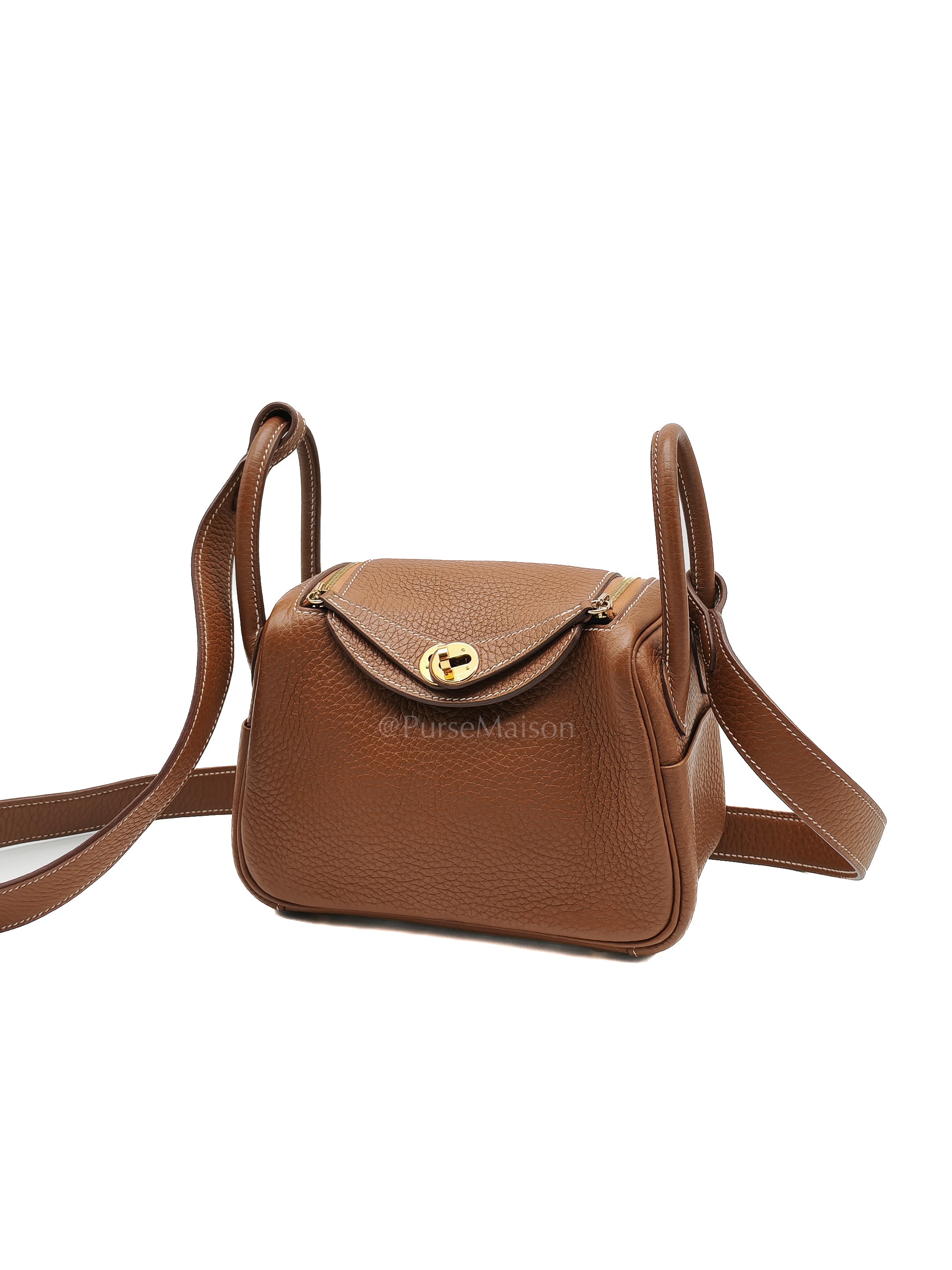 Mini Lindy in Gold Clemence Leather & Gold Hardware Stamp B (2023) | Purse Maison Luxury Bags Shop