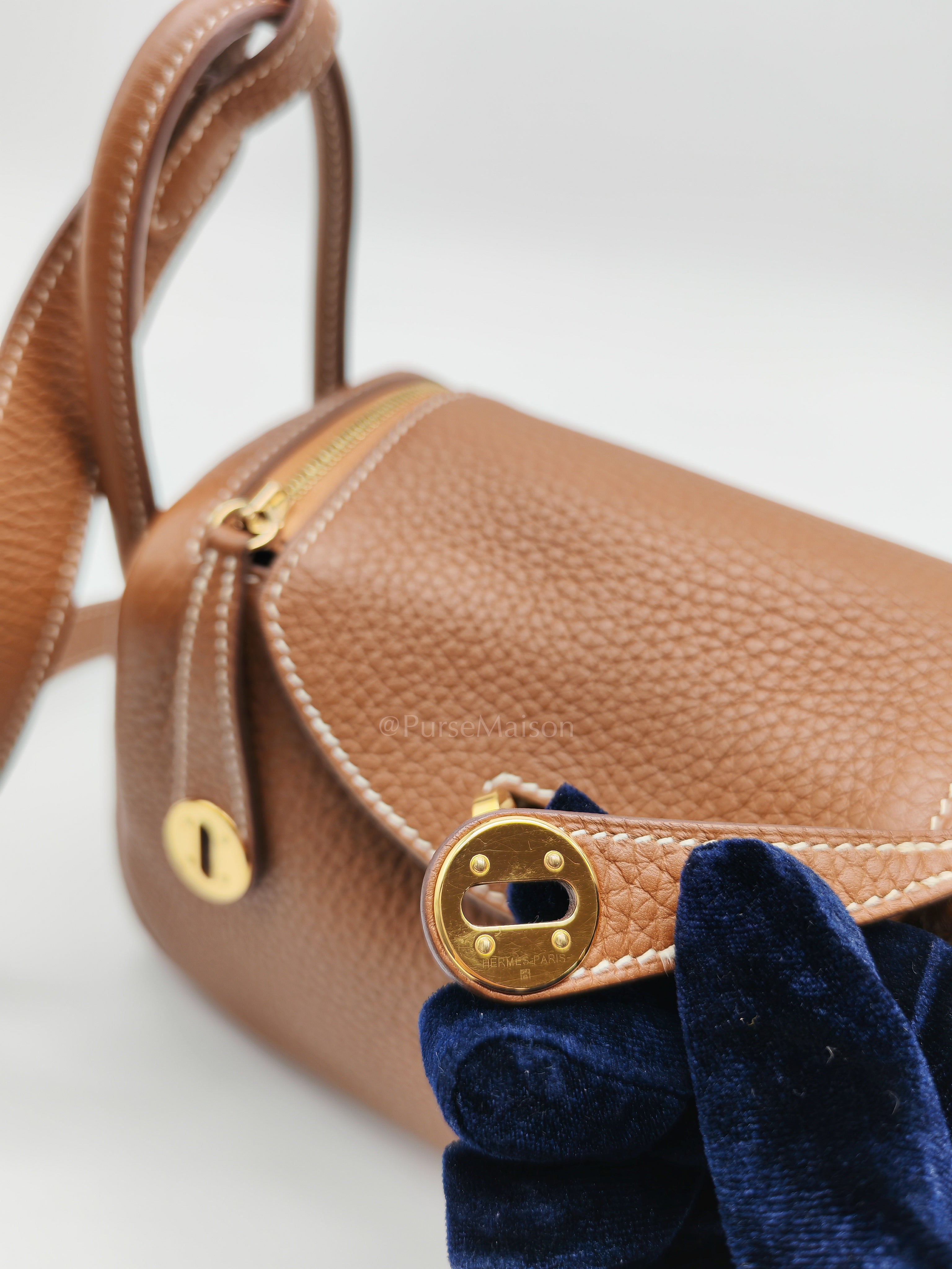 Mini Lindy in Gold Clemence Leather & Gold Hardware Stamp B (2023) | Purse Maison Luxury Bags Shop