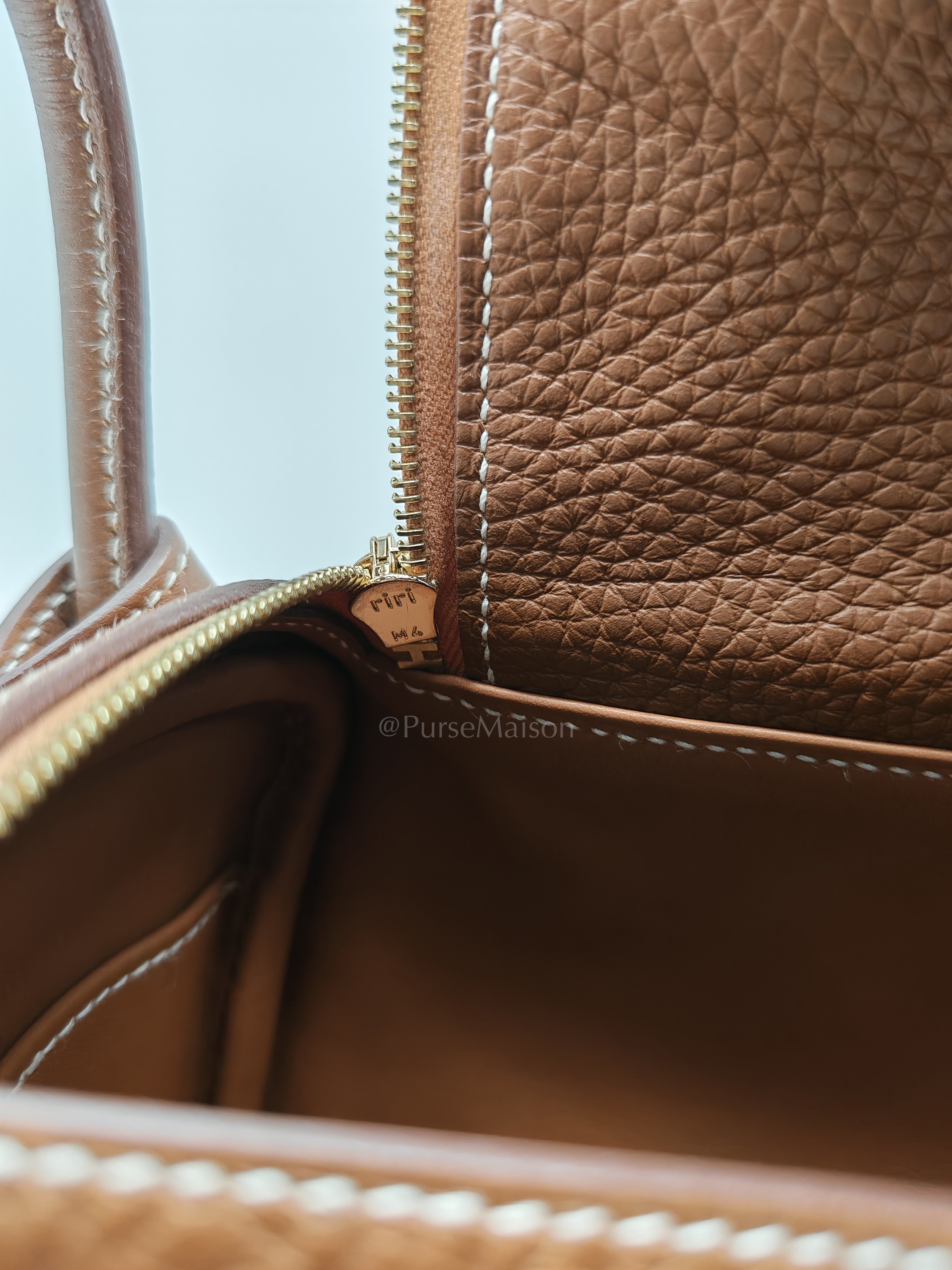 Mini Lindy in Gold Clemence Leather & Gold Hardware Stamp B (2023) | Purse Maison Luxury Bags Shop