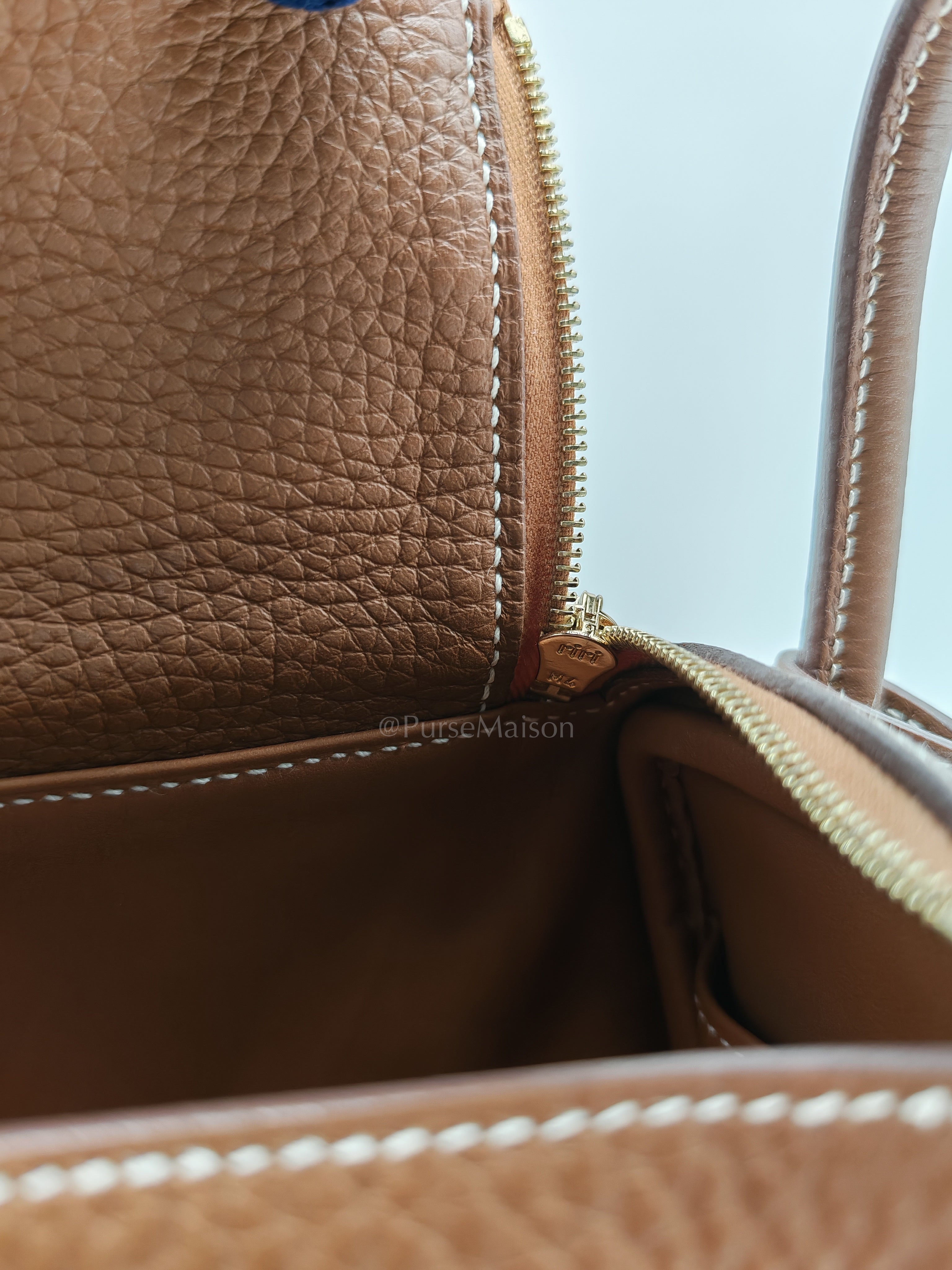 Mini Lindy in Gold Clemence Leather & Gold Hardware Stamp B (2023) | Purse Maison Luxury Bags Shop