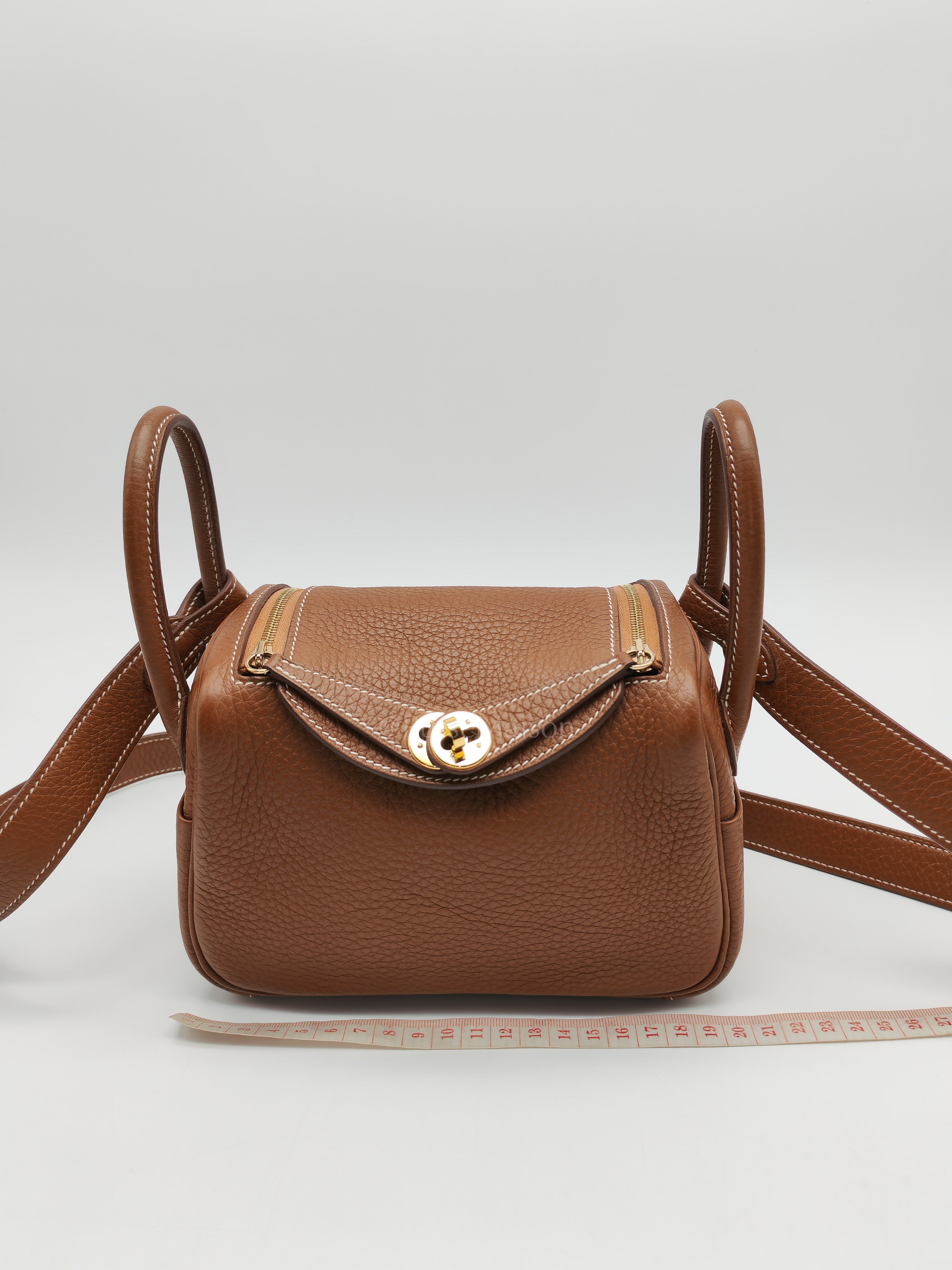 Mini Lindy in Gold Clemence Leather & Gold Hardware Stamp B (2023) | Purse Maison Luxury Bags Shop