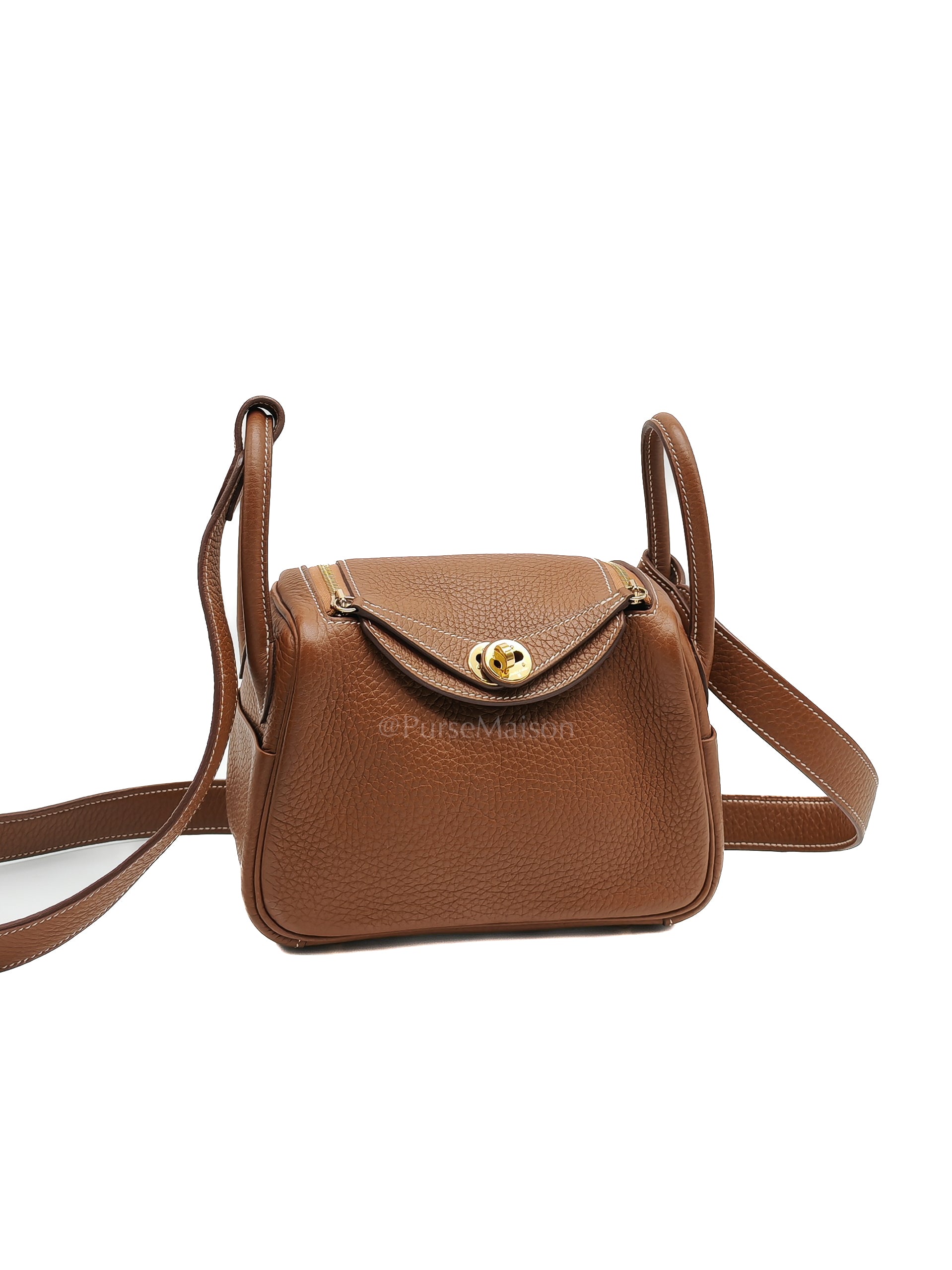 Mini Lindy in Gold Clemence Leather & Gold Hardware Stamp B (2023) | Purse Maison Luxury Bags Shop