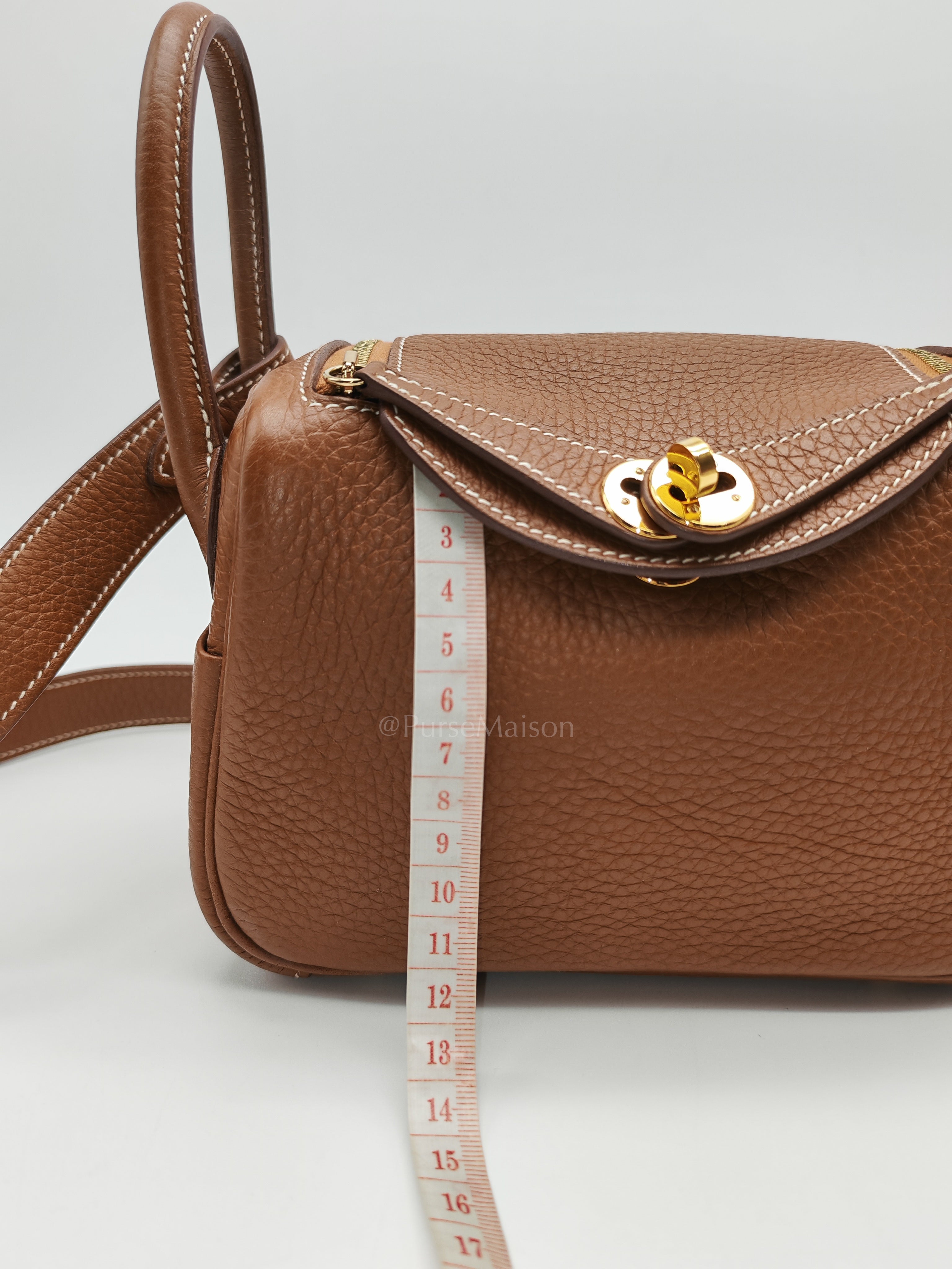 Mini Lindy in Gold Clemence Leather & Gold Hardware Stamp B (2023) | Purse Maison Luxury Bags Shop