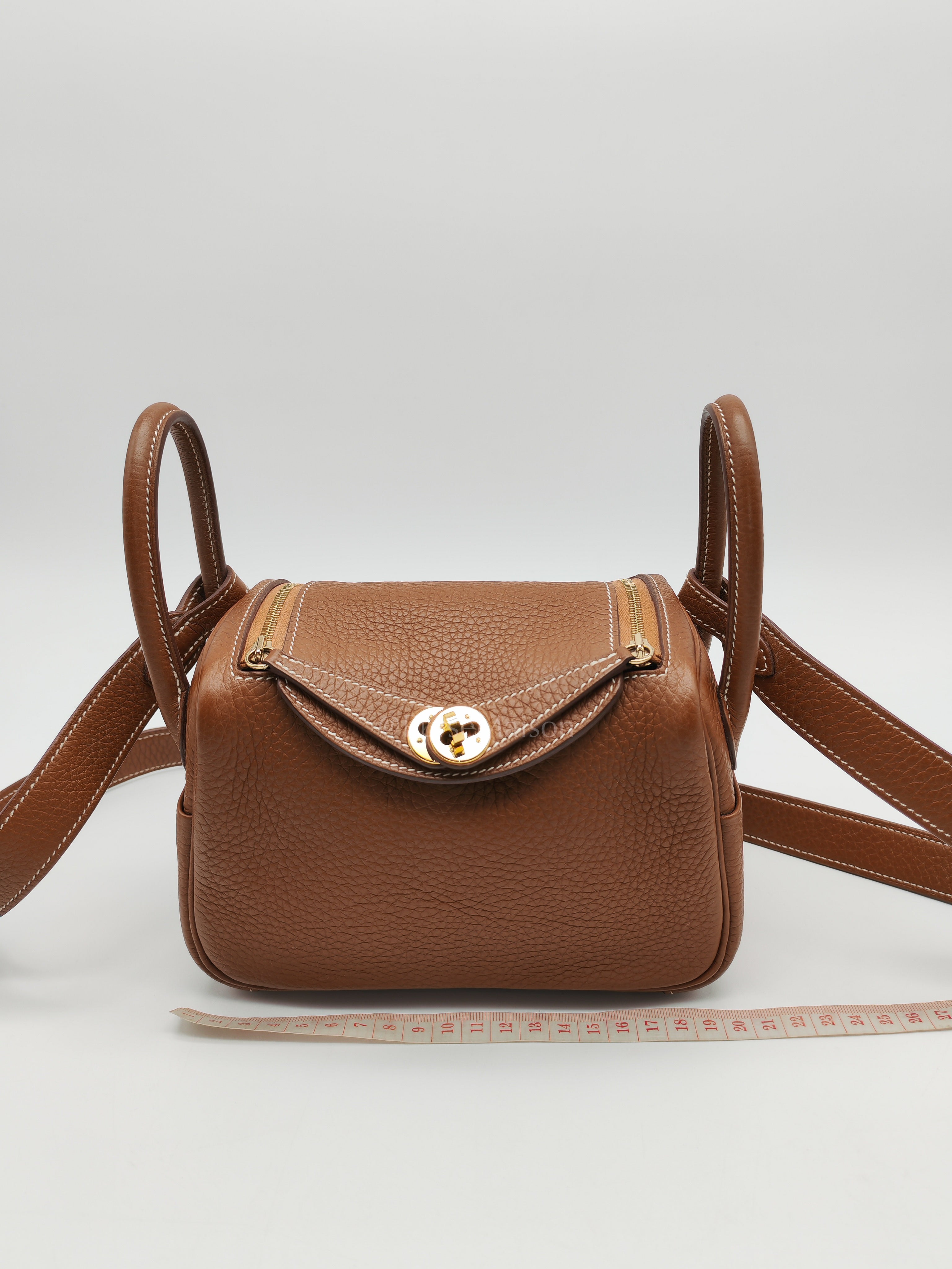 Mini Lindy in Gold Clemence Leather & Gold Hardware Stamp B (2023) | Purse Maison Luxury Bags Shop
