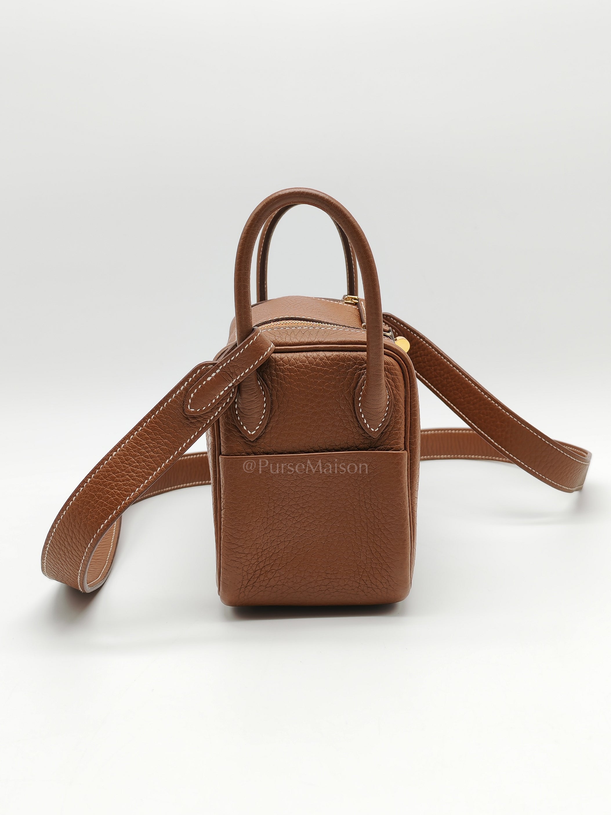 Mini Lindy in Gold Clemence Leather & Gold Hardware Stamp B (2023) | Purse Maison Luxury Bags Shop