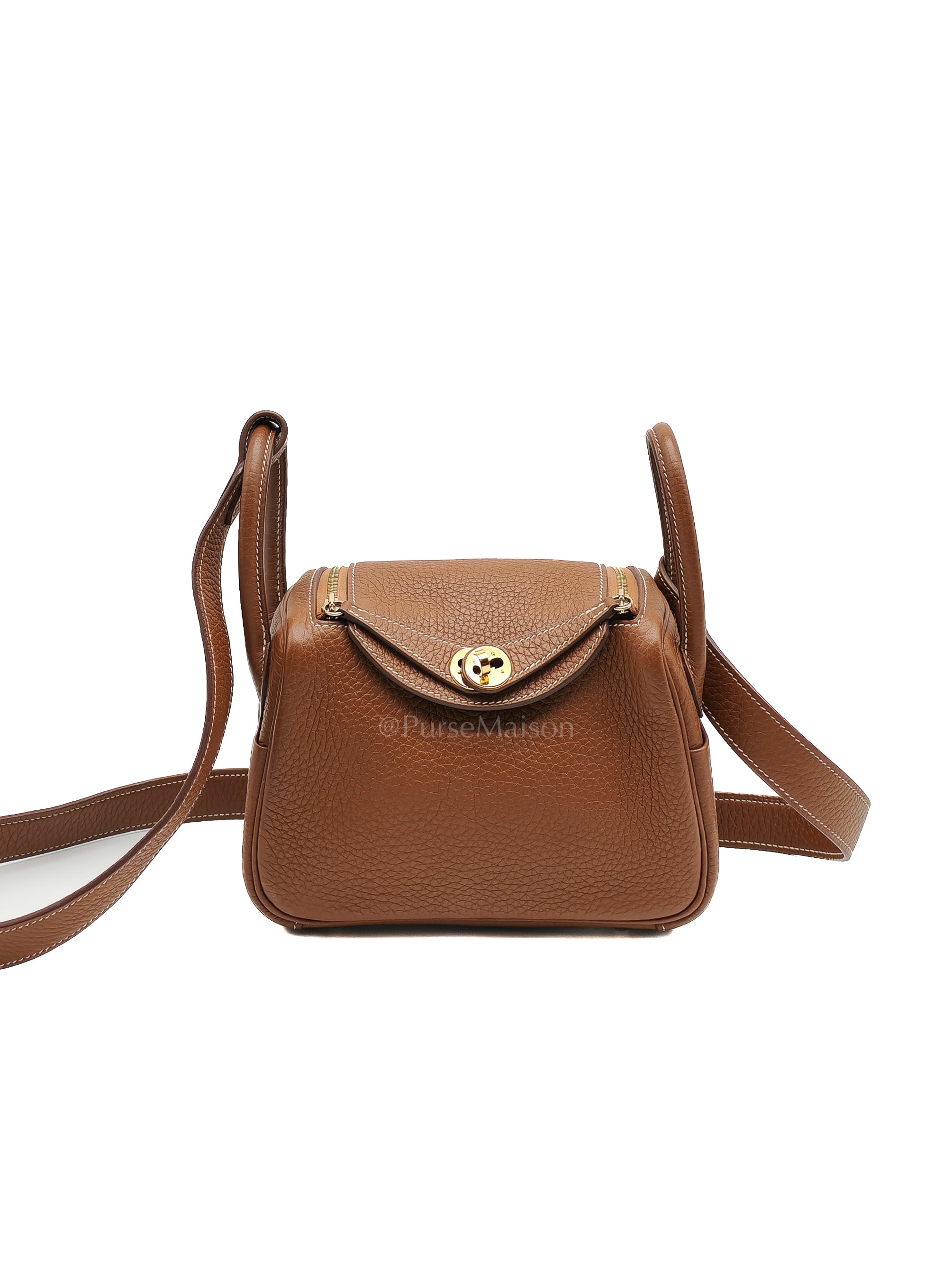 Mini Lindy in Gold Clemence Leather & Gold Hardware Stamp B (2023) | Purse Maison Luxury Bags Shop