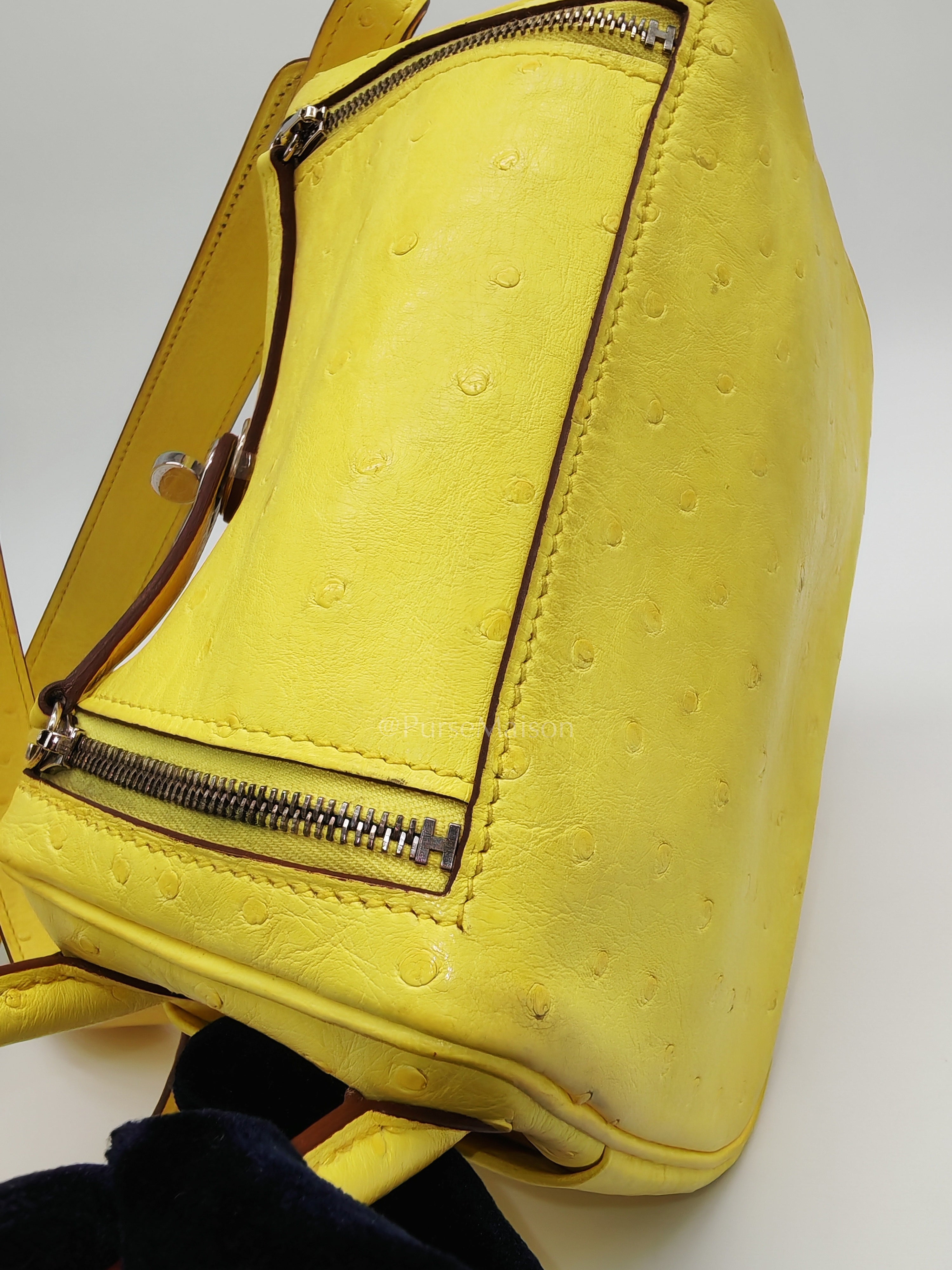 Mini Lindy in Joune Ostrich Leather & Palladium Hardware Stamp Y (2020) | Purse Maison Luxury Bags Shop