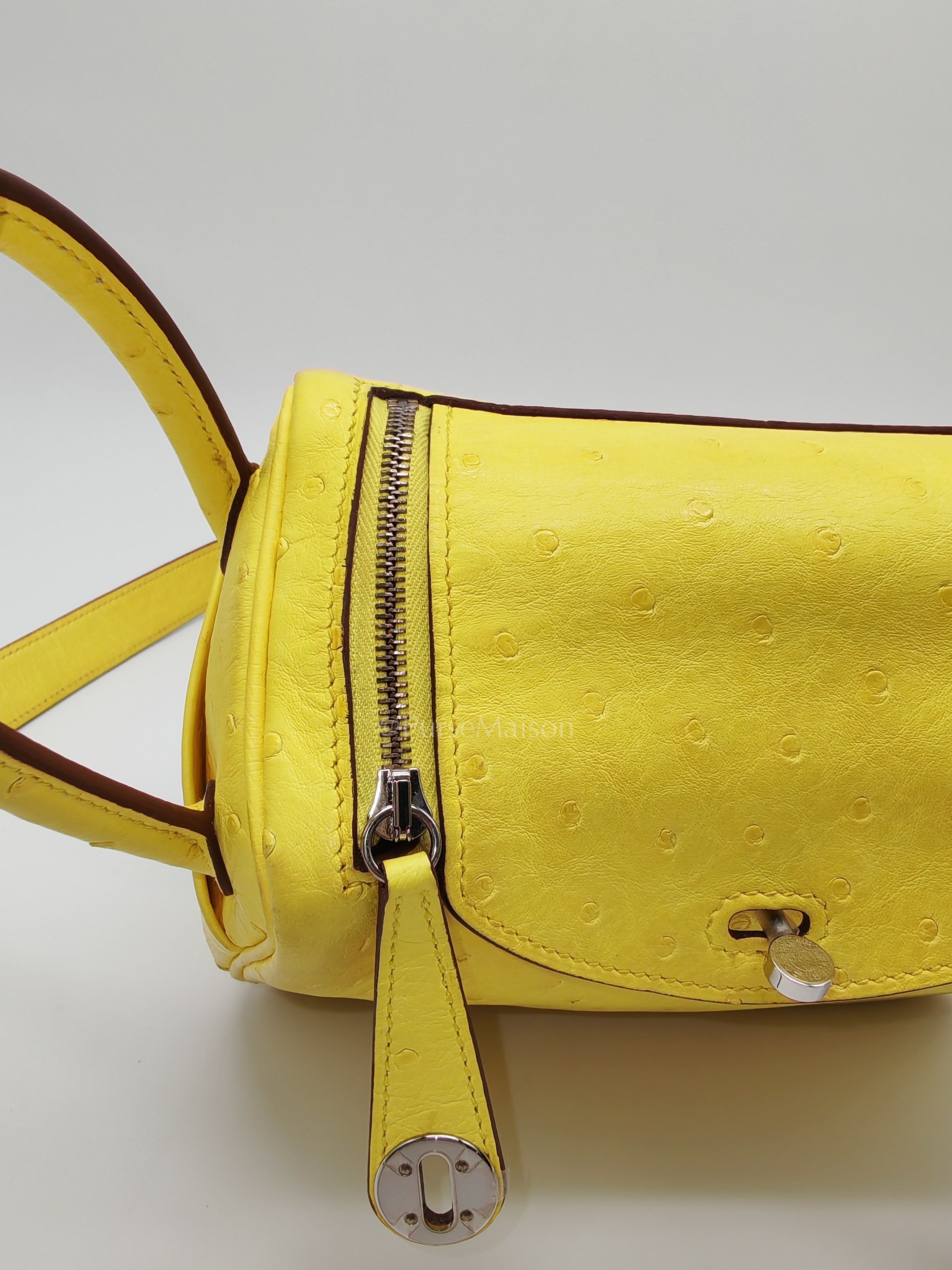 Mini Lindy in Joune Ostrich Leather & Palladium Hardware Stamp Y (2020) | Purse Maison Luxury Bags Shop