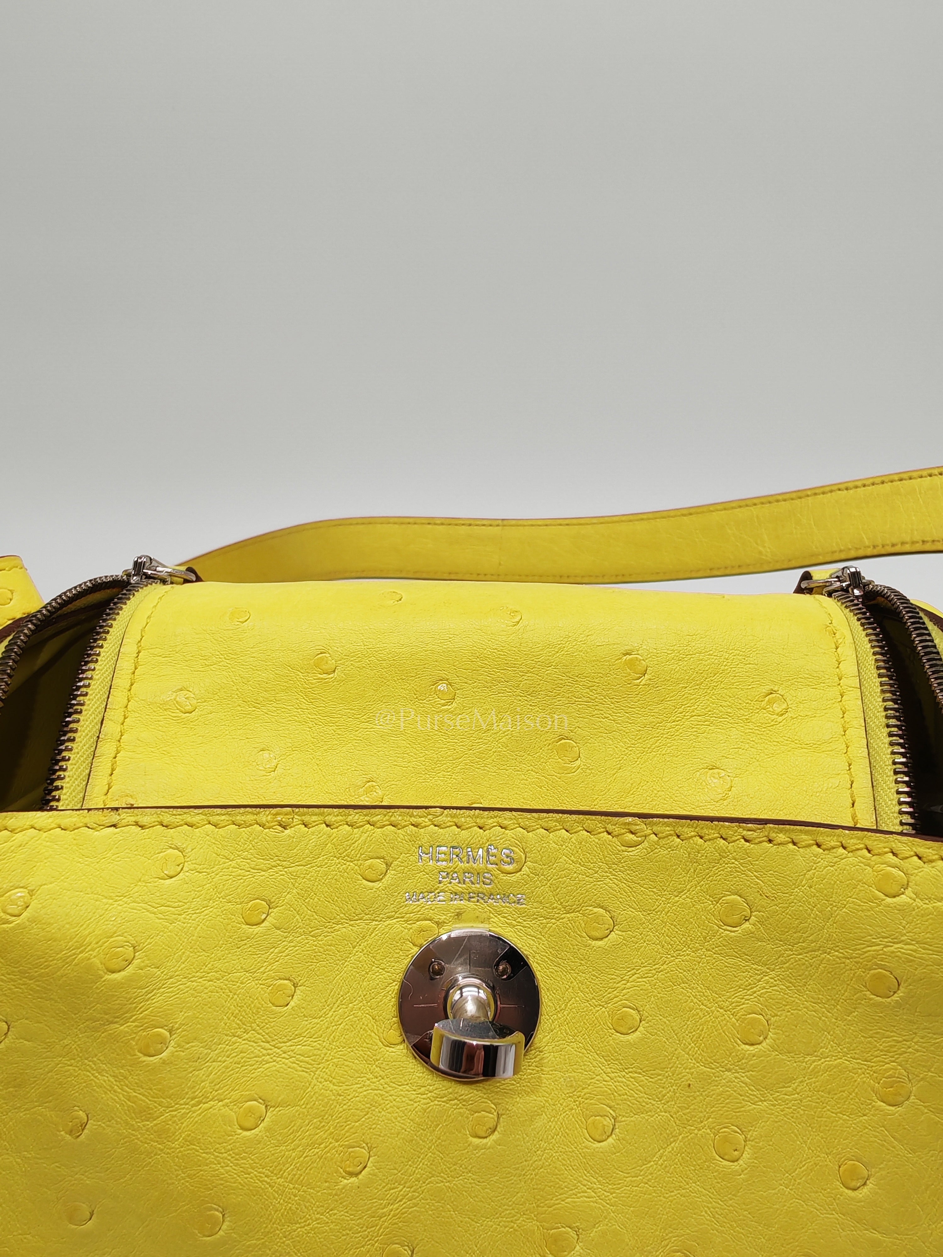 Mini Lindy in Joune Ostrich Leather & Palladium Hardware Stamp Y (2020) | Purse Maison Luxury Bags Shop