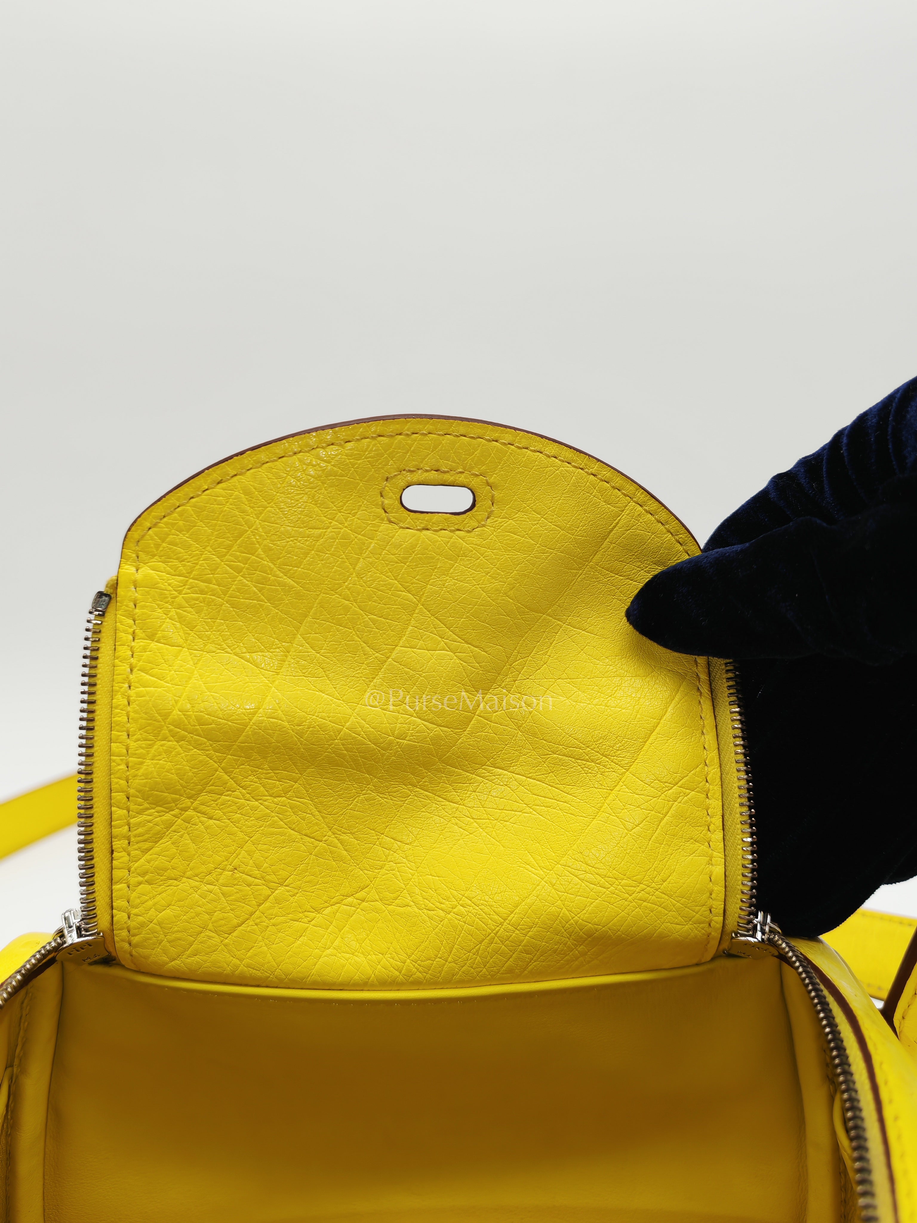 Mini Lindy in Joune Ostrich Leather & Palladium Hardware Stamp Y (2020) | Purse Maison Luxury Bags Shop