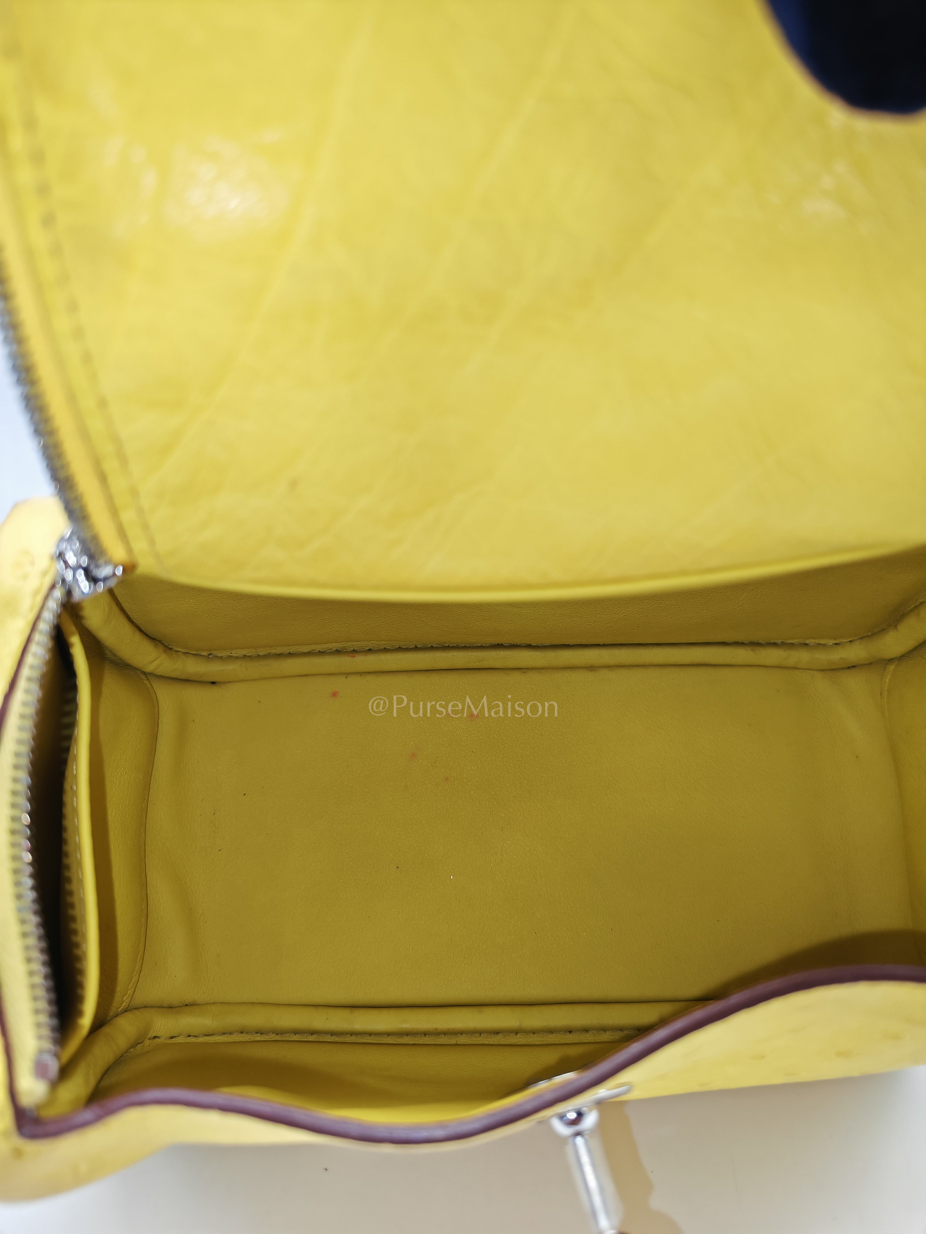 Mini Lindy in Joune Ostrich Leather & Palladium Hardware Stamp Y (2020) | Purse Maison Luxury Bags Shop