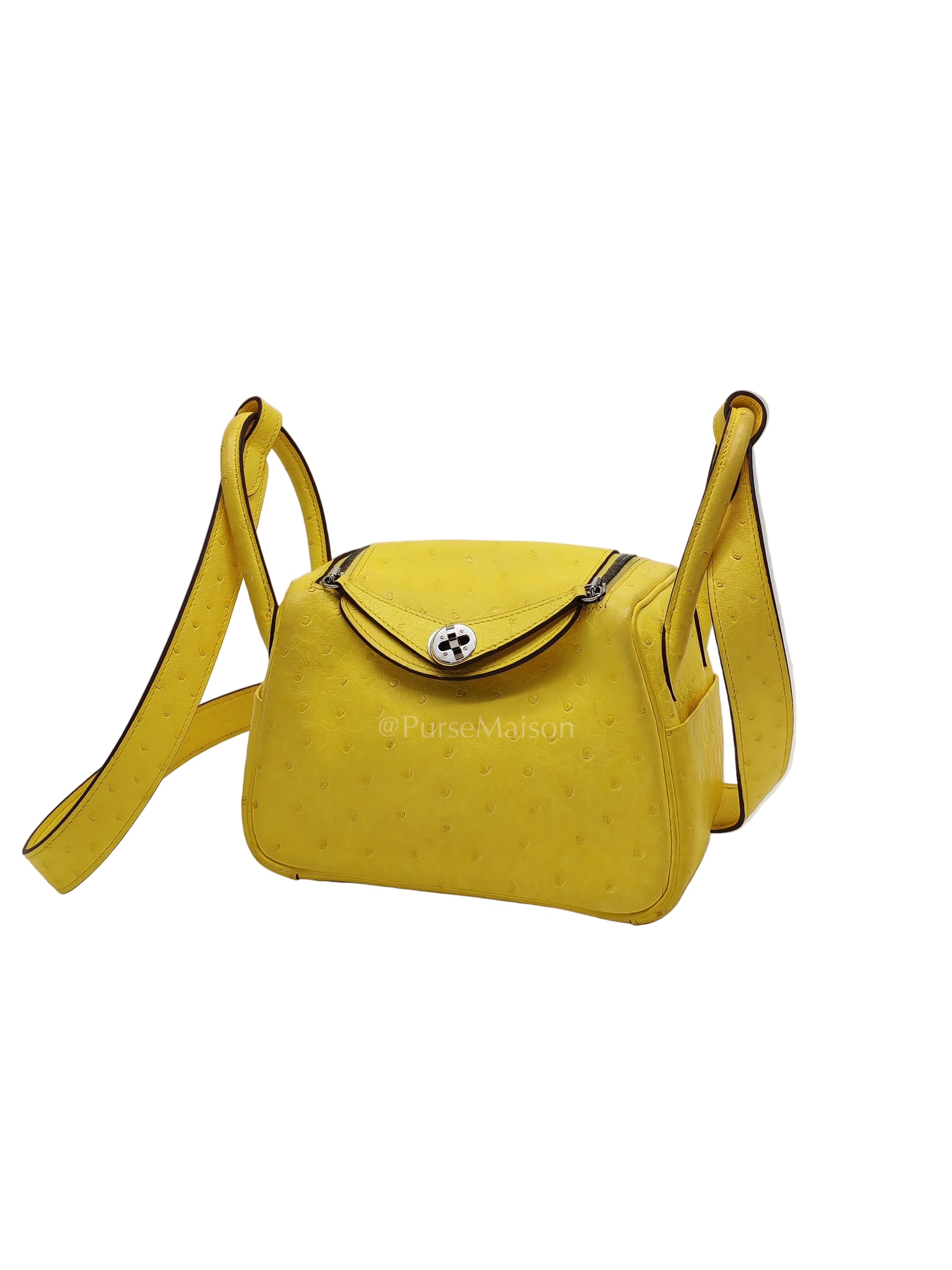Mini Lindy in Joune Ostrich Leather & Palladium Hardware Stamp Y (2020) | Purse Maison Luxury Bags Shop