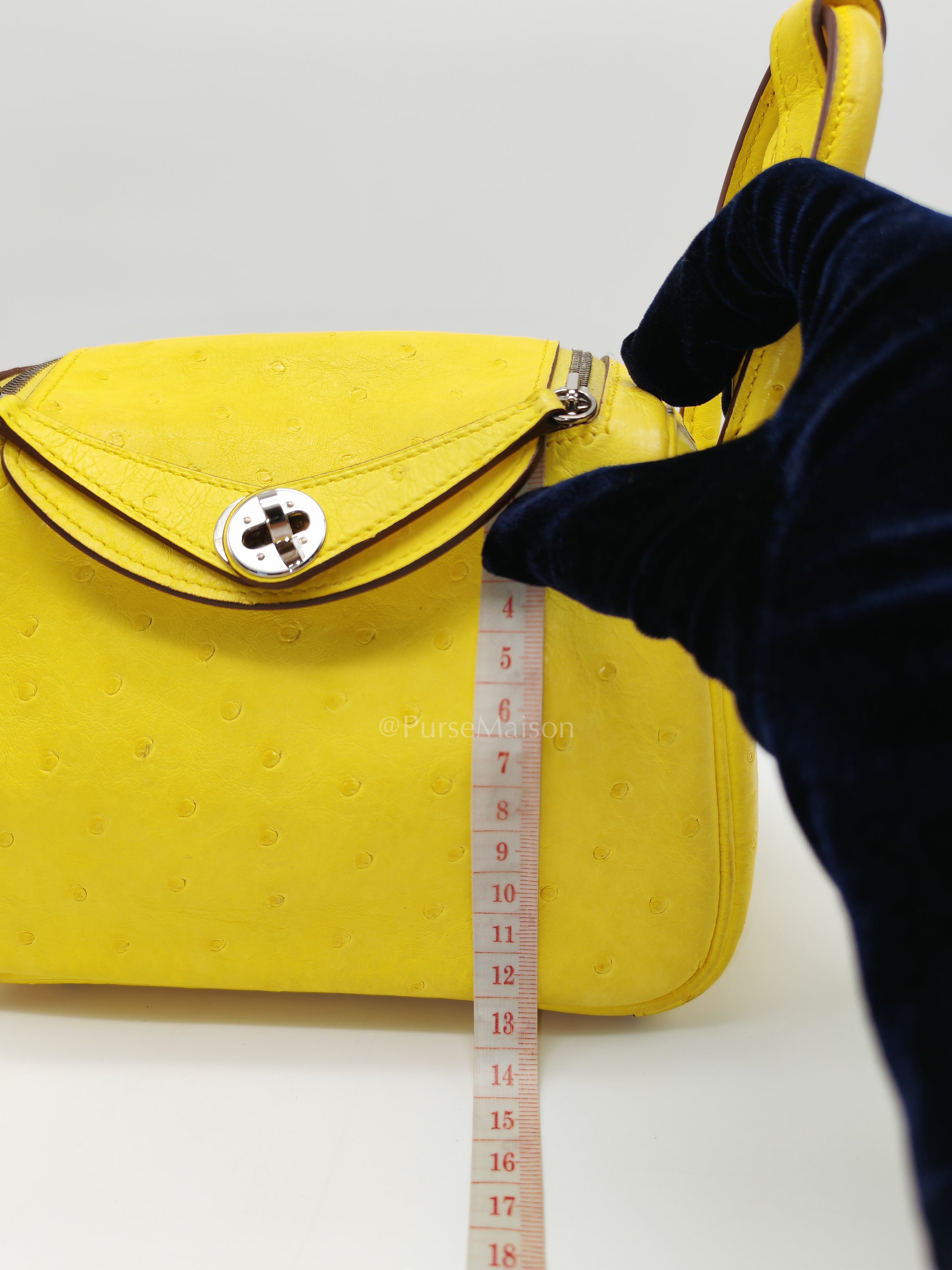 Mini Lindy in Joune Ostrich Leather & Palladium Hardware Stamp Y (2020) | Purse Maison Luxury Bags Shop