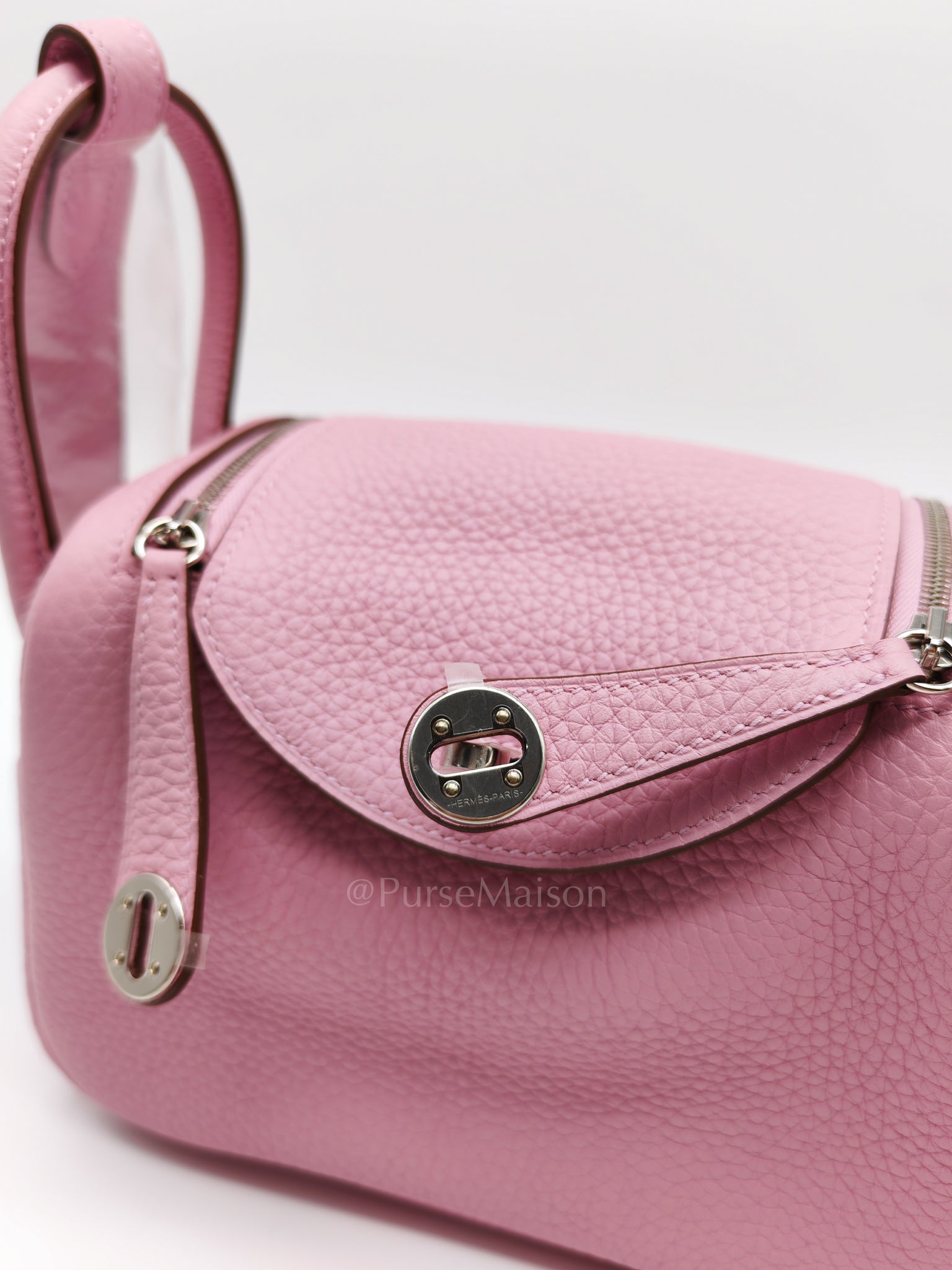 Mini Lindy in Mauve Sylvestre Clemence Leather and Palladium Hardware Stamp U (2022) | Purse Maison Luxury Bags Shop