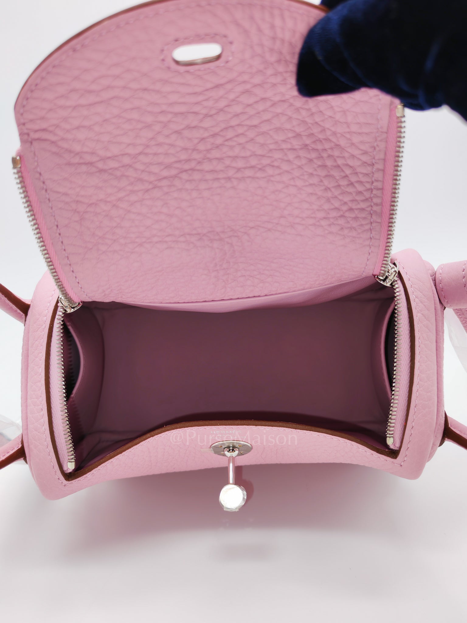 Mini Lindy in Mauve Sylvestre Clemence Leather and Palladium Hardware Stamp U (2022) | Purse Maison Luxury Bags Shop