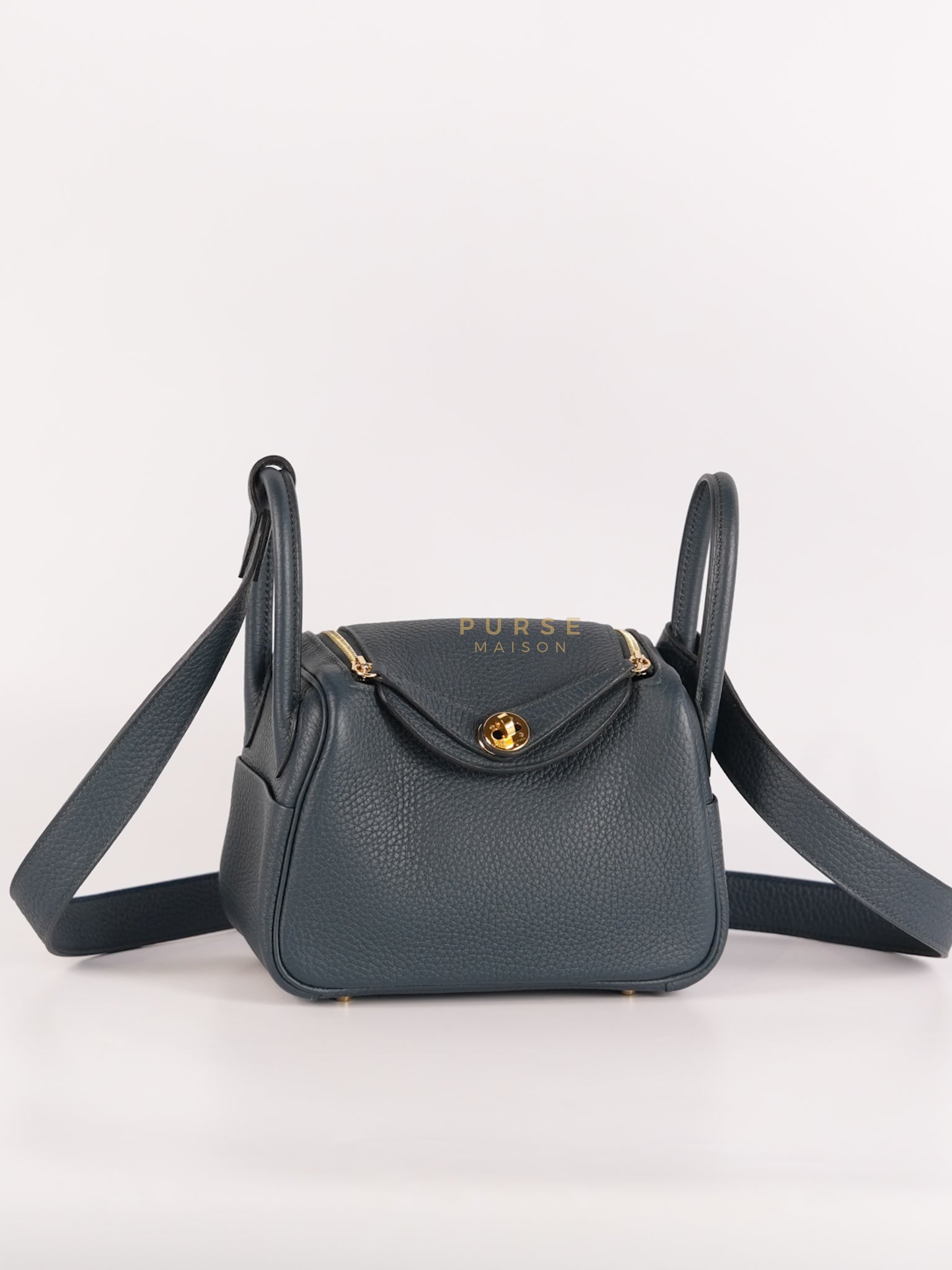 Mini Lindy in Vert Cypress Taurillon Clemence Leather and Gold Hardware Stamp W (2024) | Purse Maison Luxury Bags Shop