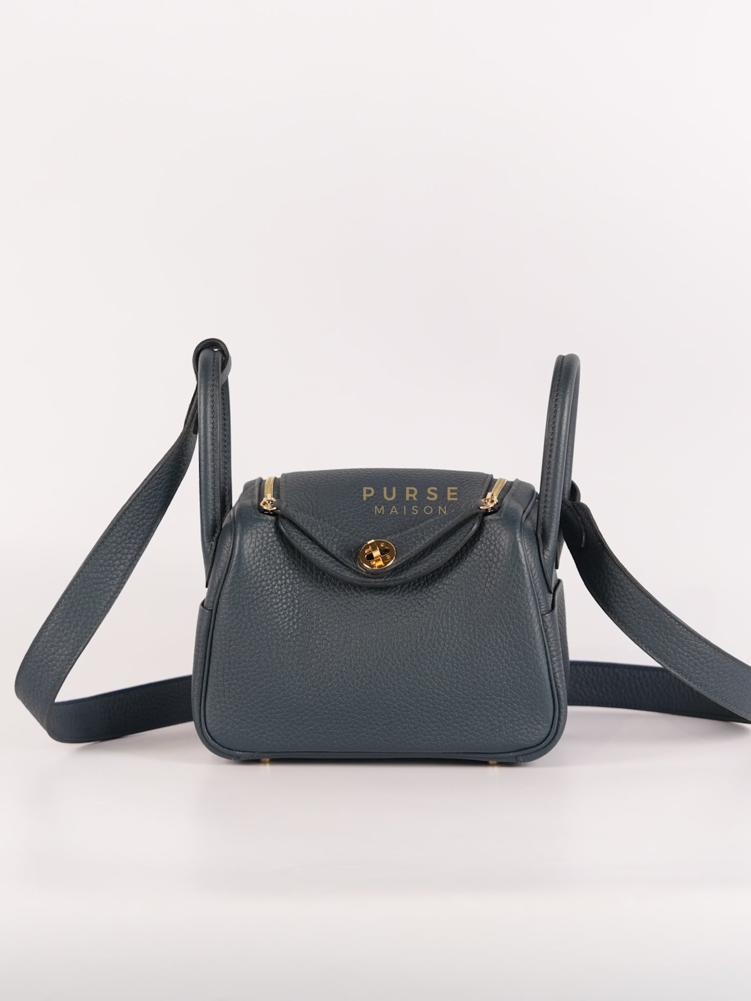 Mini Lindy in Vert Cypress Taurillon Clemence Leather and Gold Hardware Stamp W (2024) | Purse Maison Luxury Bags Shop