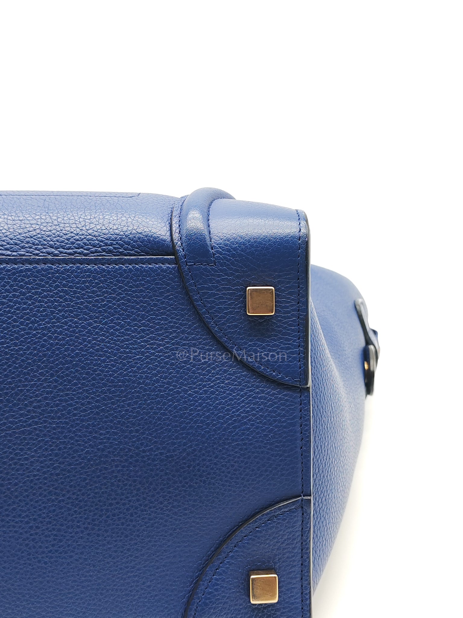 Mini Luggage Tote Bag in Blue Grained Calfskin Leather | Purse Maison Luxury Bags Shop