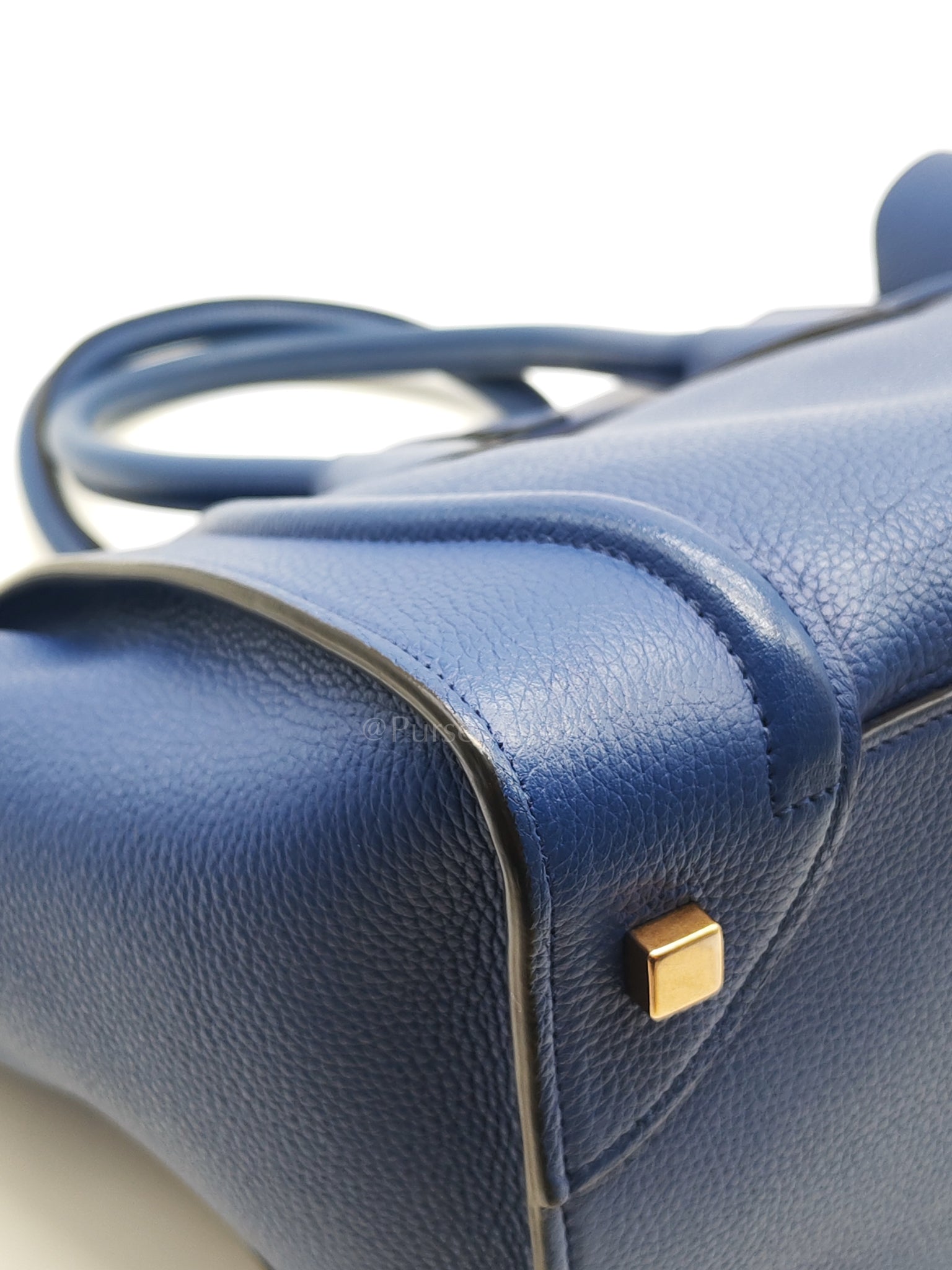 Mini Luggage Tote Bag in Blue Grained Calfskin Leather | Purse Maison Luxury Bags Shop