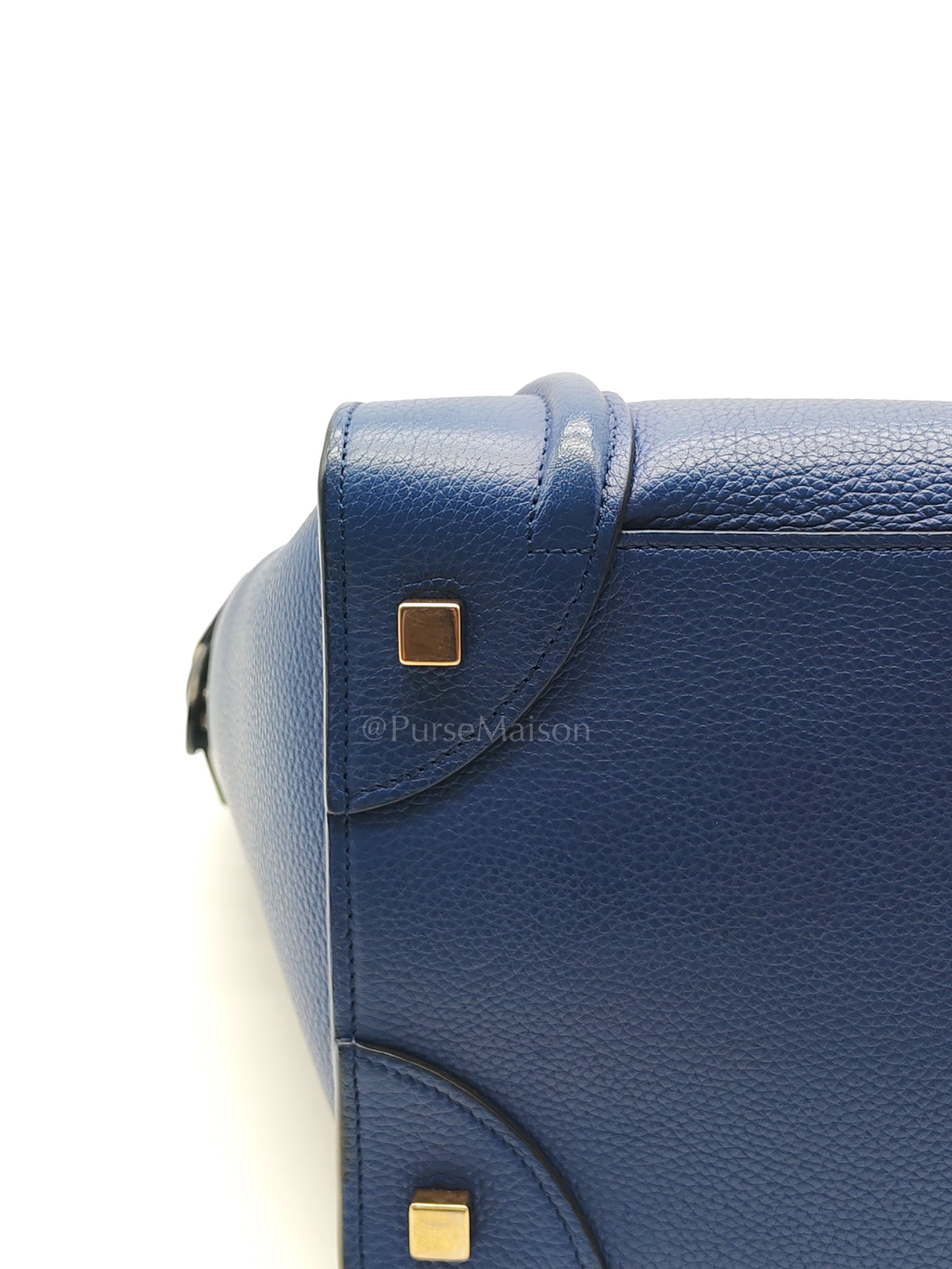 Mini Luggage Tote Bag in Blue Grained Calfskin Leather | Purse Maison Luxury Bags Shop