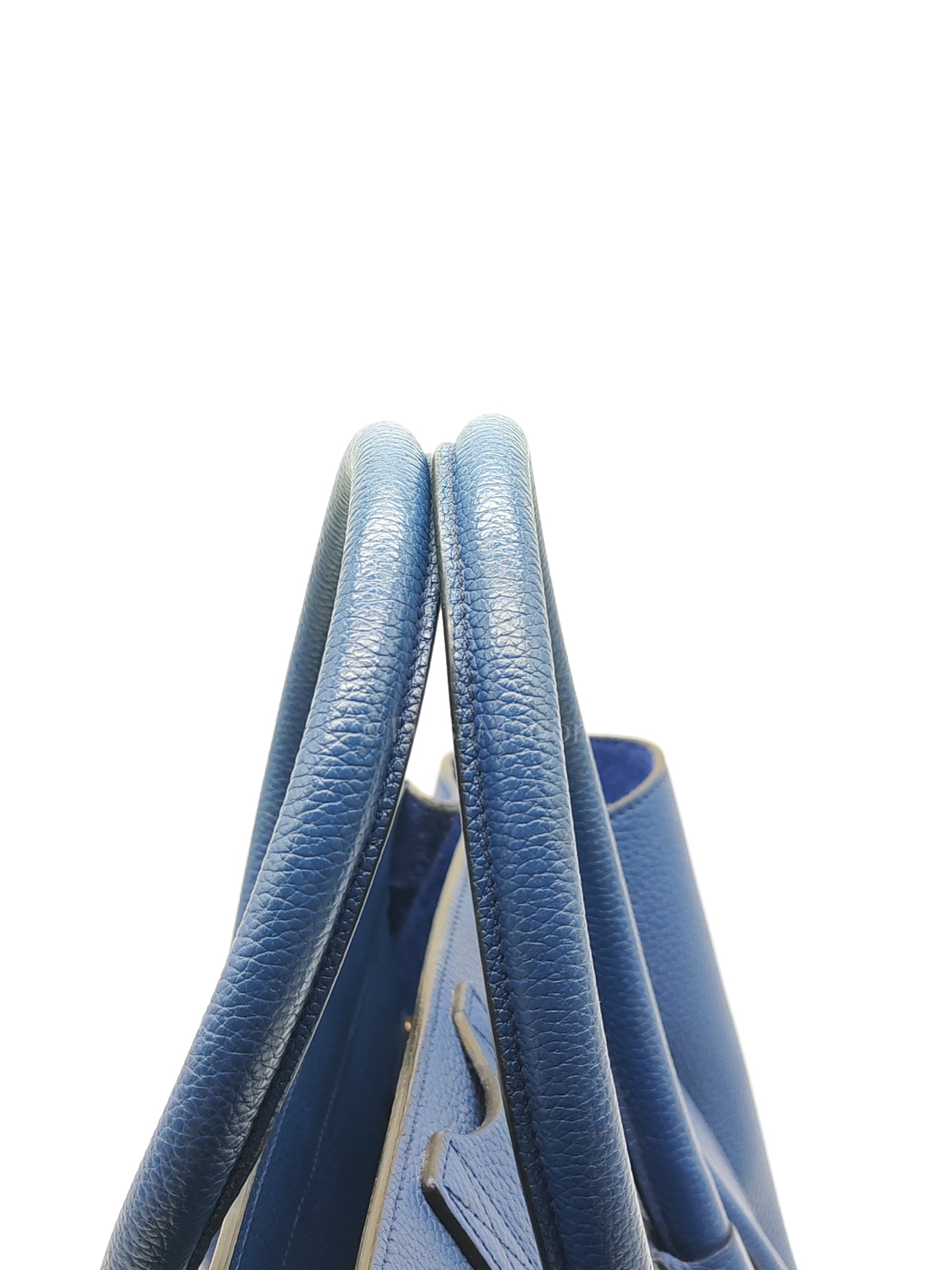 Mini Luggage Tote Bag in Blue Grained Calfskin Leather | Purse Maison Luxury Bags Shop