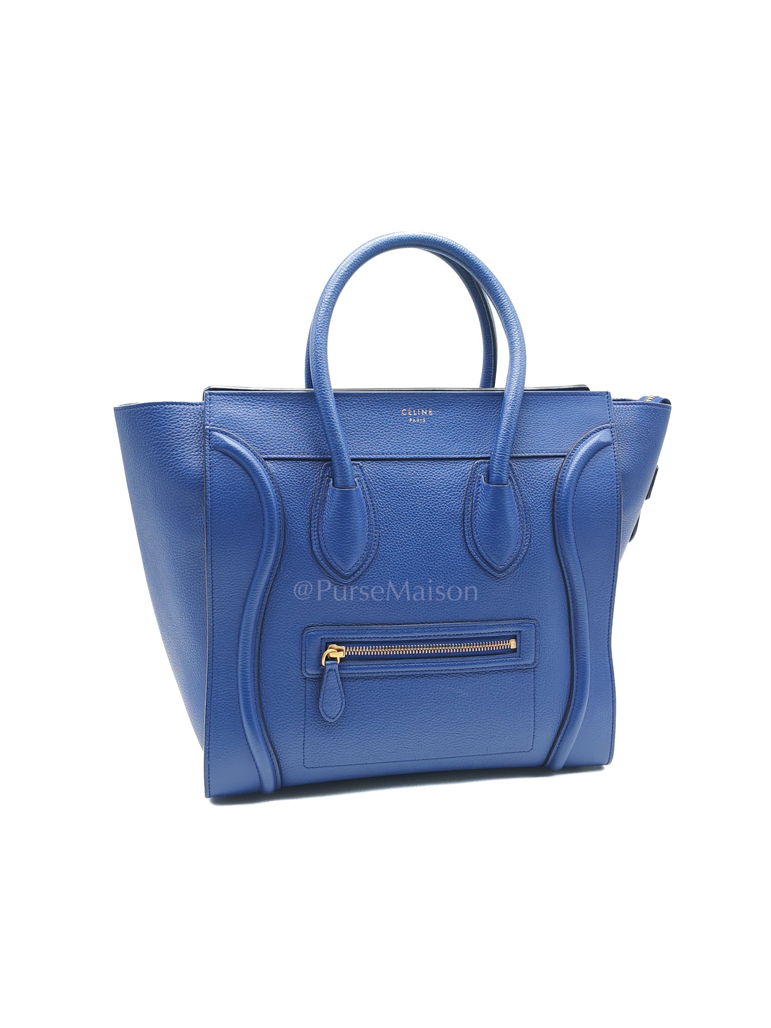 Mini Luggage Tote Bag in Blue Grained Calfskin Leather | Purse Maison Luxury Bags Shop