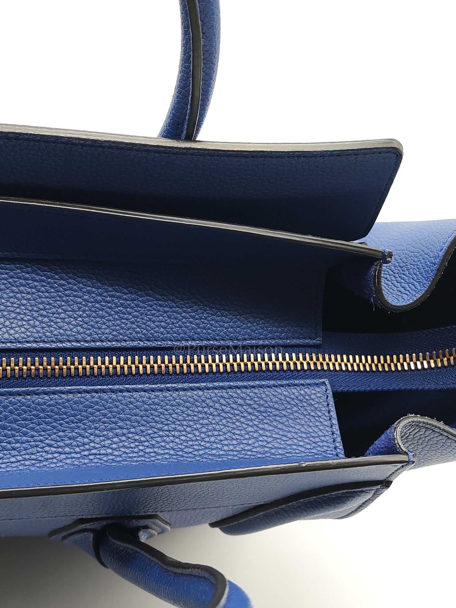 Mini Luggage Tote Bag in Blue Grained Calfskin Leather | Purse Maison Luxury Bags Shop