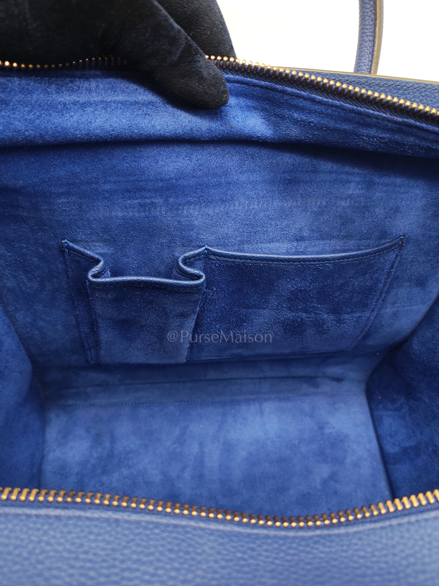 Mini Luggage Tote Bag in Blue Grained Calfskin Leather | Purse Maison Luxury Bags Shop