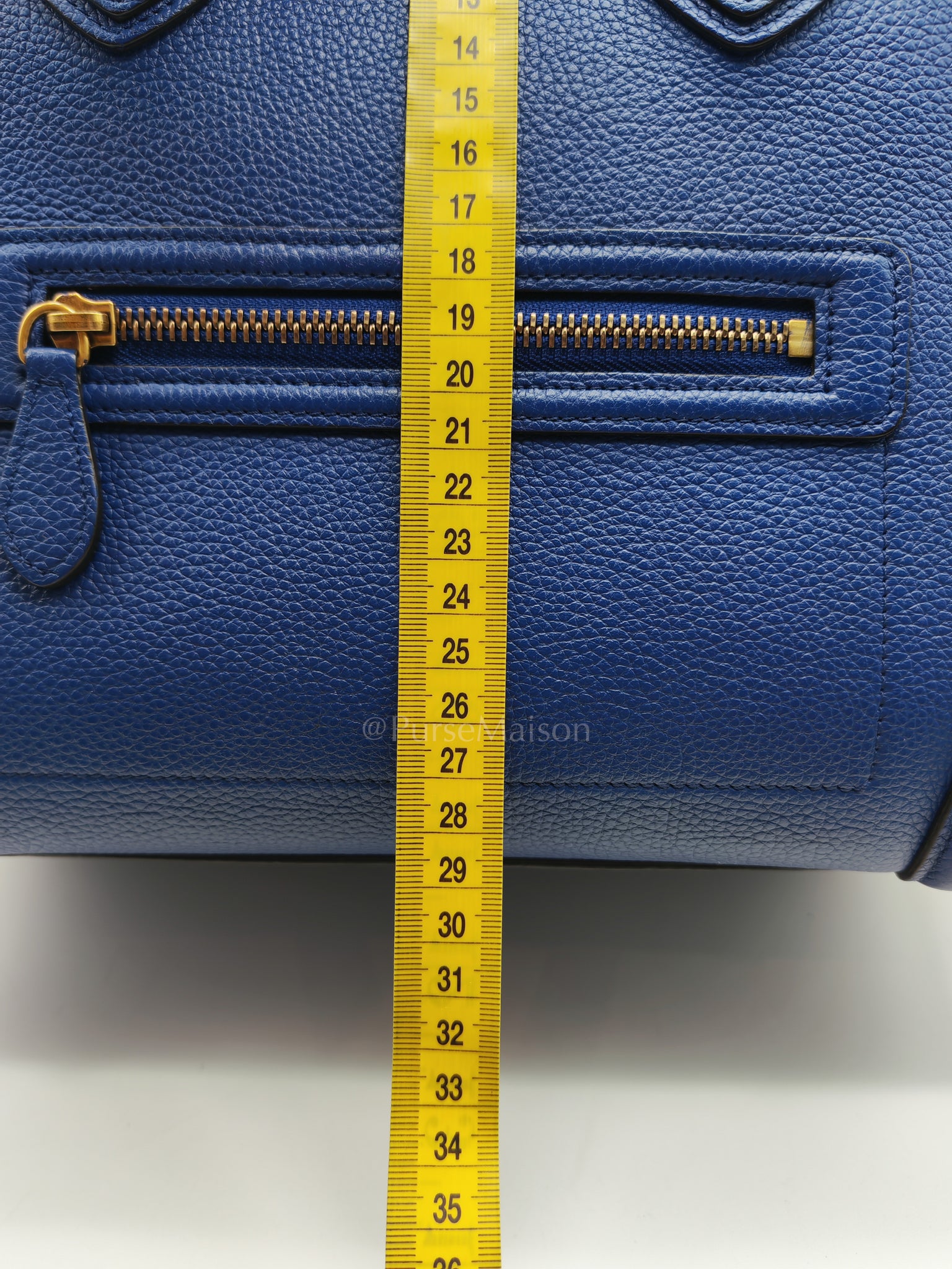 Mini Luggage Tote Bag in Blue Grained Calfskin Leather | Purse Maison Luxury Bags Shop