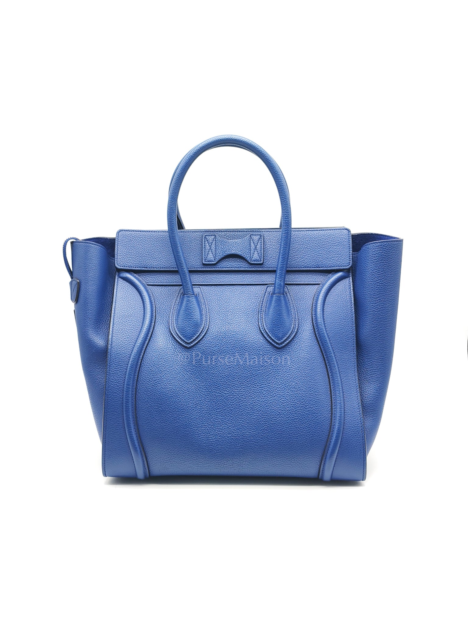 Mini Luggage Tote Bag in Blue Grained Calfskin Leather | Purse Maison Luxury Bags Shop