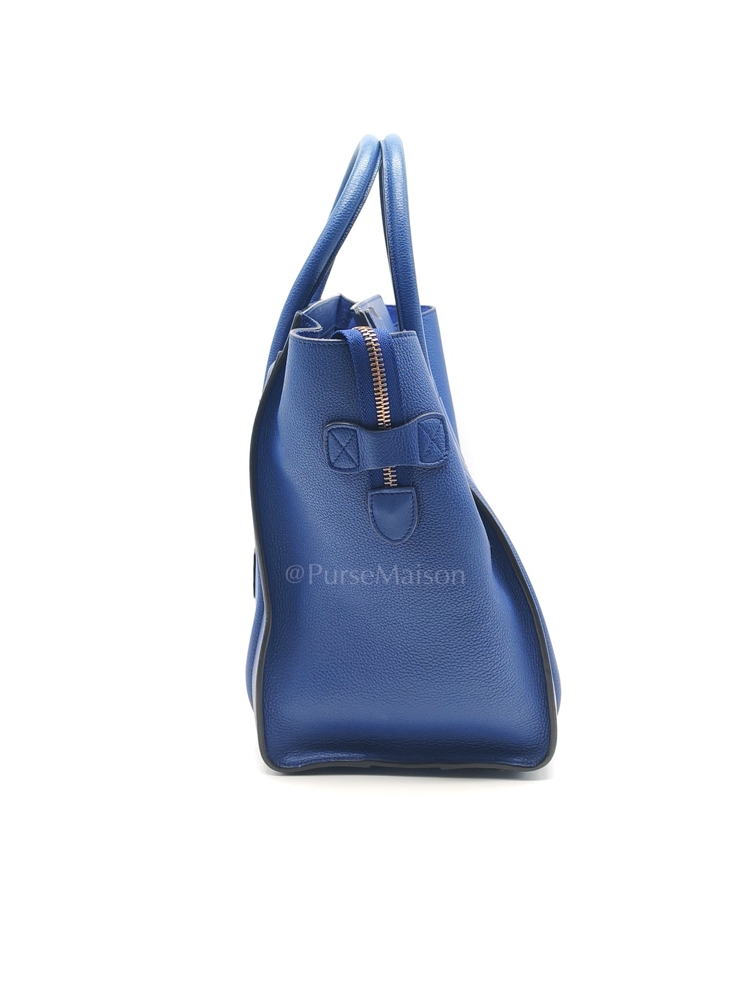 Mini Luggage Tote Bag in Blue Grained Calfskin Leather | Purse Maison Luxury Bags Shop