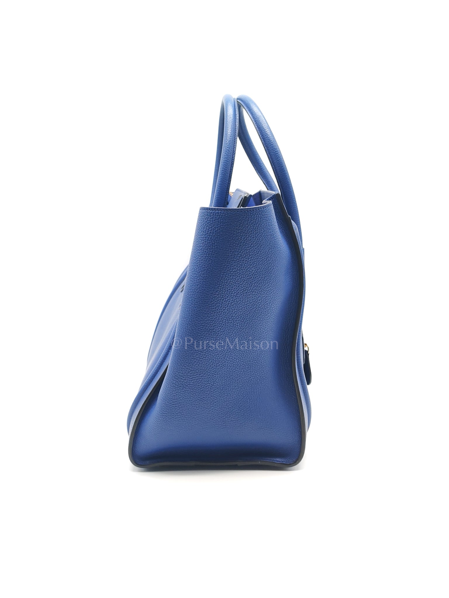 Mini Luggage Tote Bag in Blue Grained Calfskin Leather | Purse Maison Luxury Bags Shop
