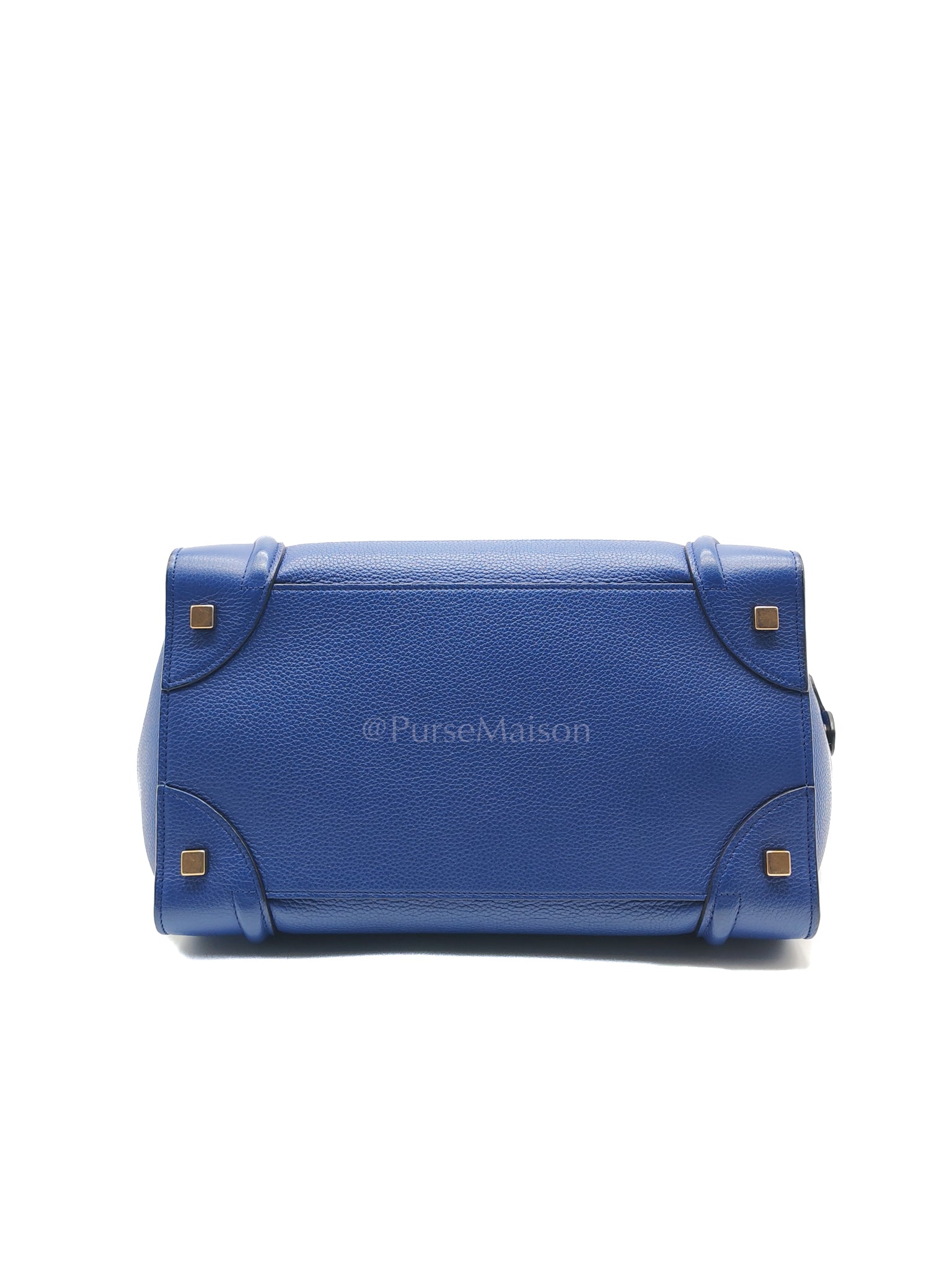 Mini Luggage Tote Bag in Blue Grained Calfskin Leather | Purse Maison Luxury Bags Shop