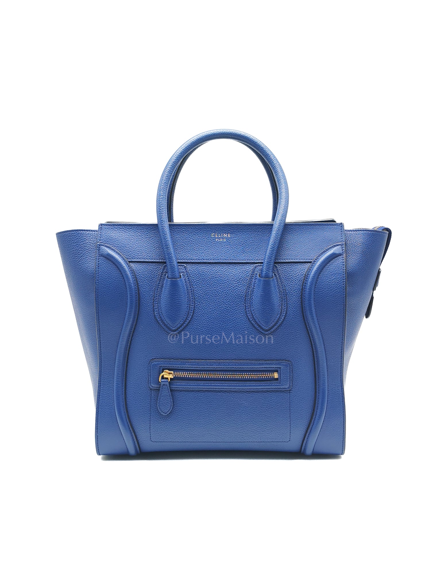 Mini Luggage Tote Bag in Blue Grained Calfskin Leather | Purse Maison Luxury Bags Shop
