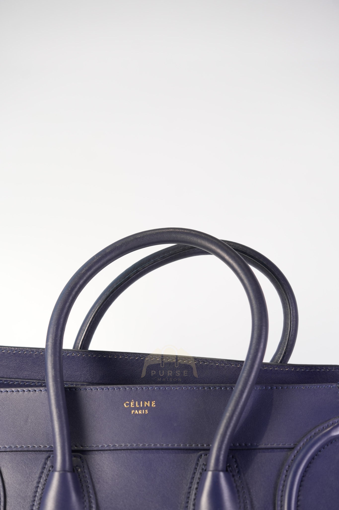Mini Luggage Tote Bag in Navy Blue Smooth Calfskin Leather | Purse Maison Luxury Bags Shop