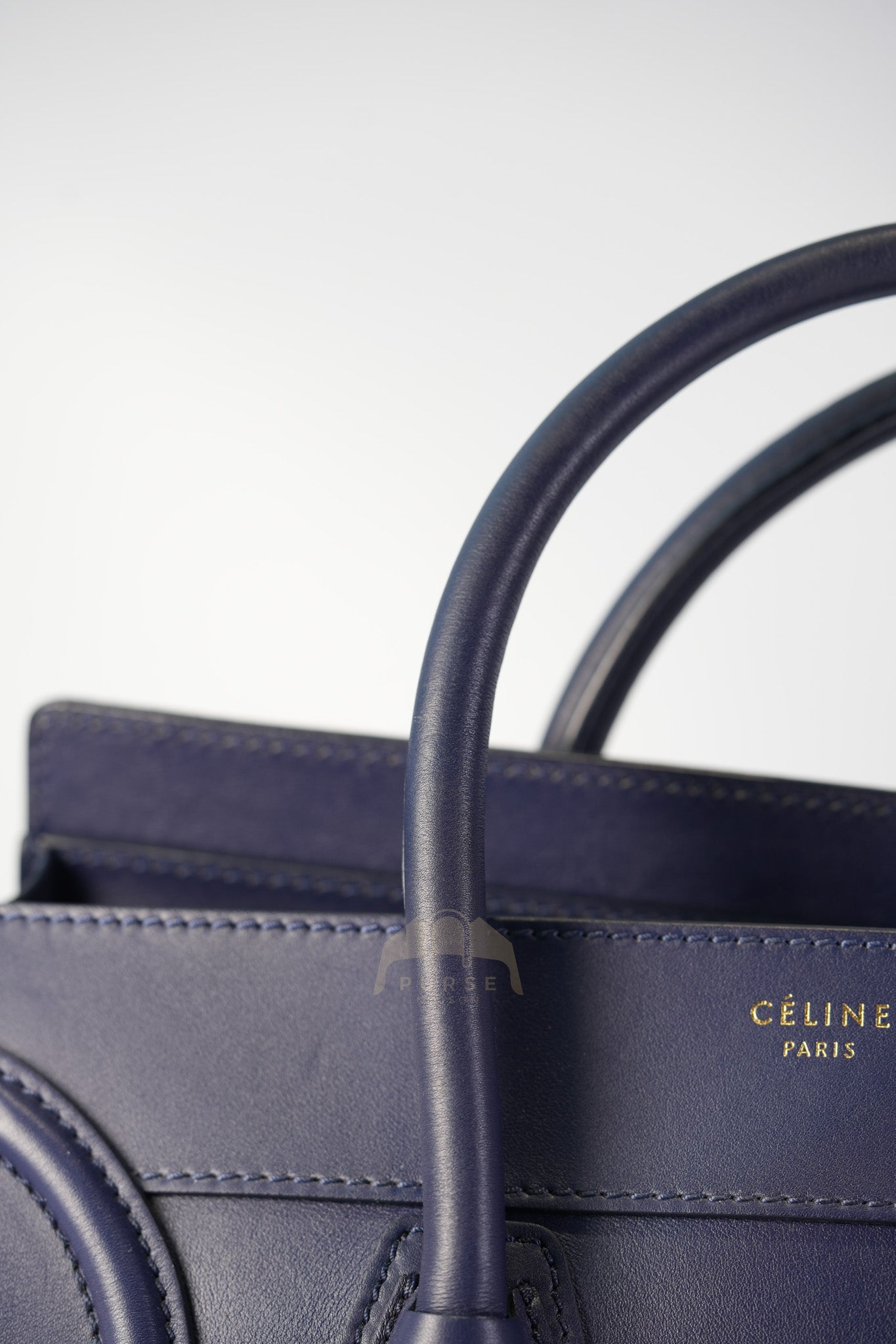Mini Luggage Tote Bag in Navy Blue Smooth Calfskin Leather | Purse Maison Luxury Bags Shop