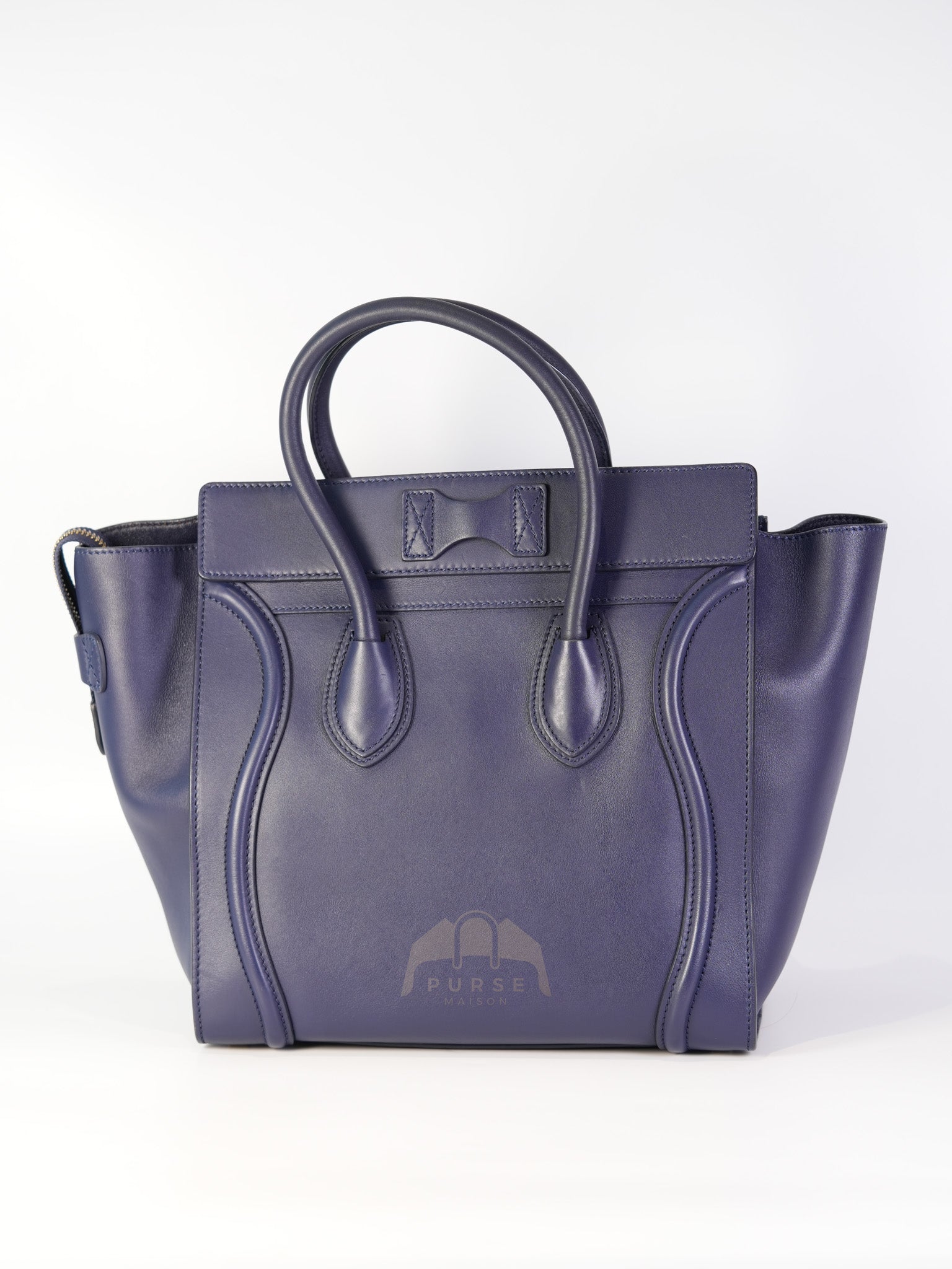 Mini Luggage Tote Bag in Navy Blue Smooth Calfskin Leather | Purse Maison Luxury Bags Shop