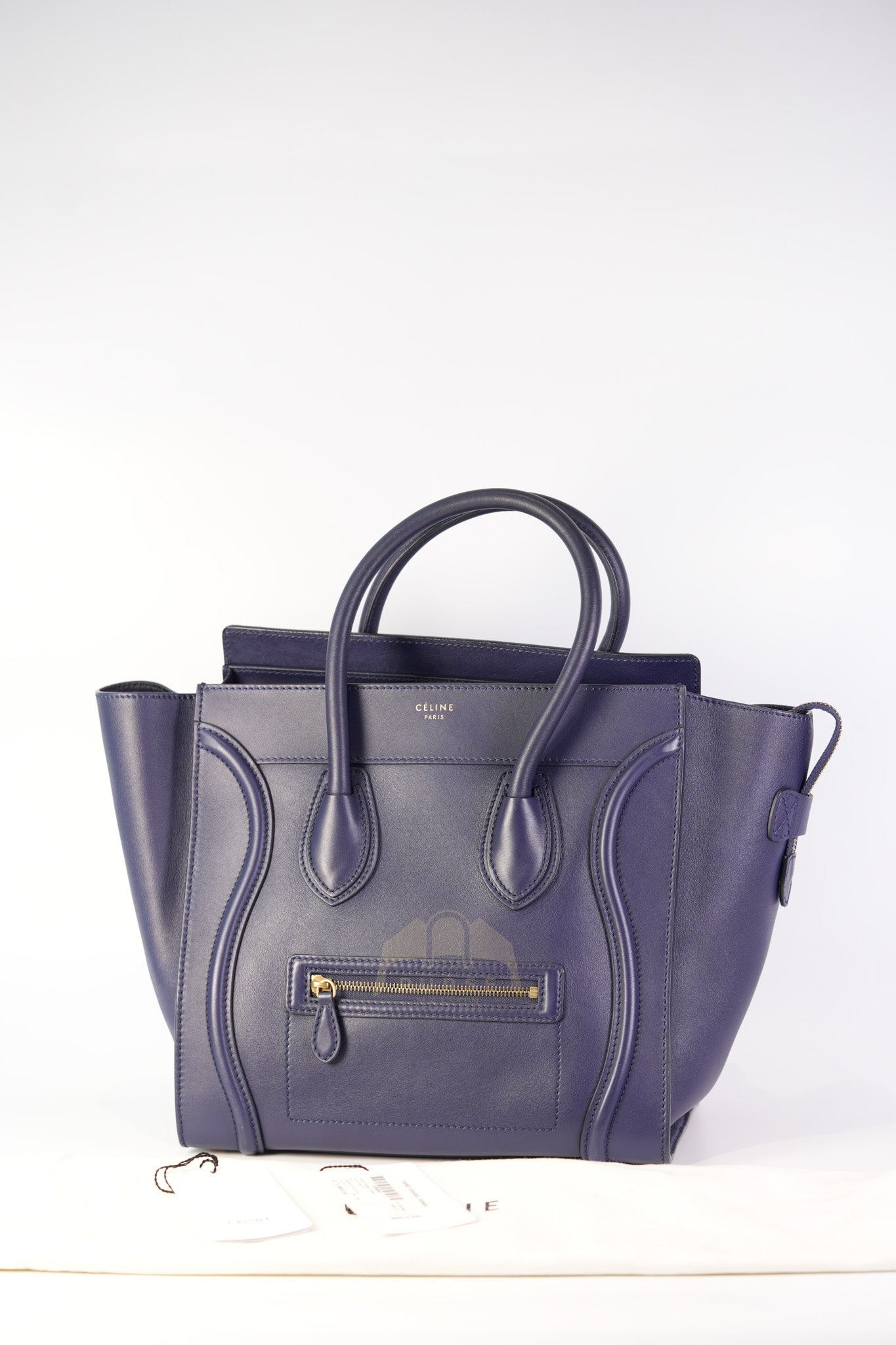 Mini Luggage Tote Bag in Navy Blue Smooth Calfskin Leather | Purse Maison Luxury Bags Shop