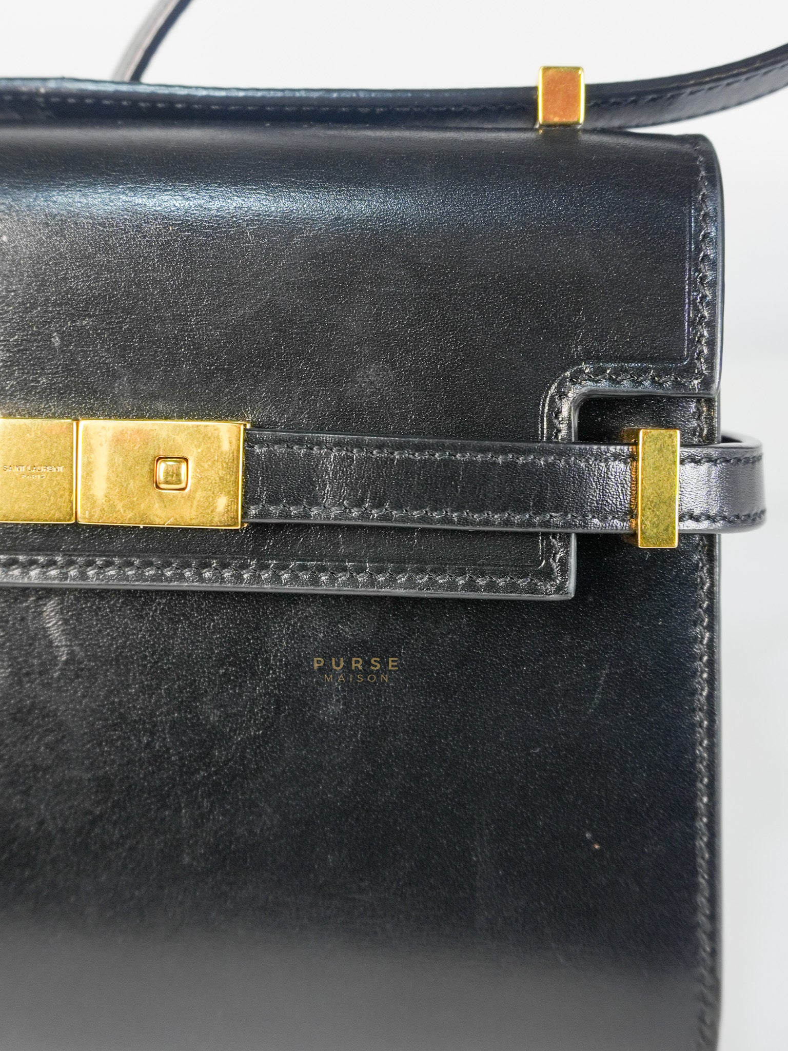 Mini Manhattan Bag in Black Smooth Leather and Gold Hardware | Purse Maison Luxury Bags Shop