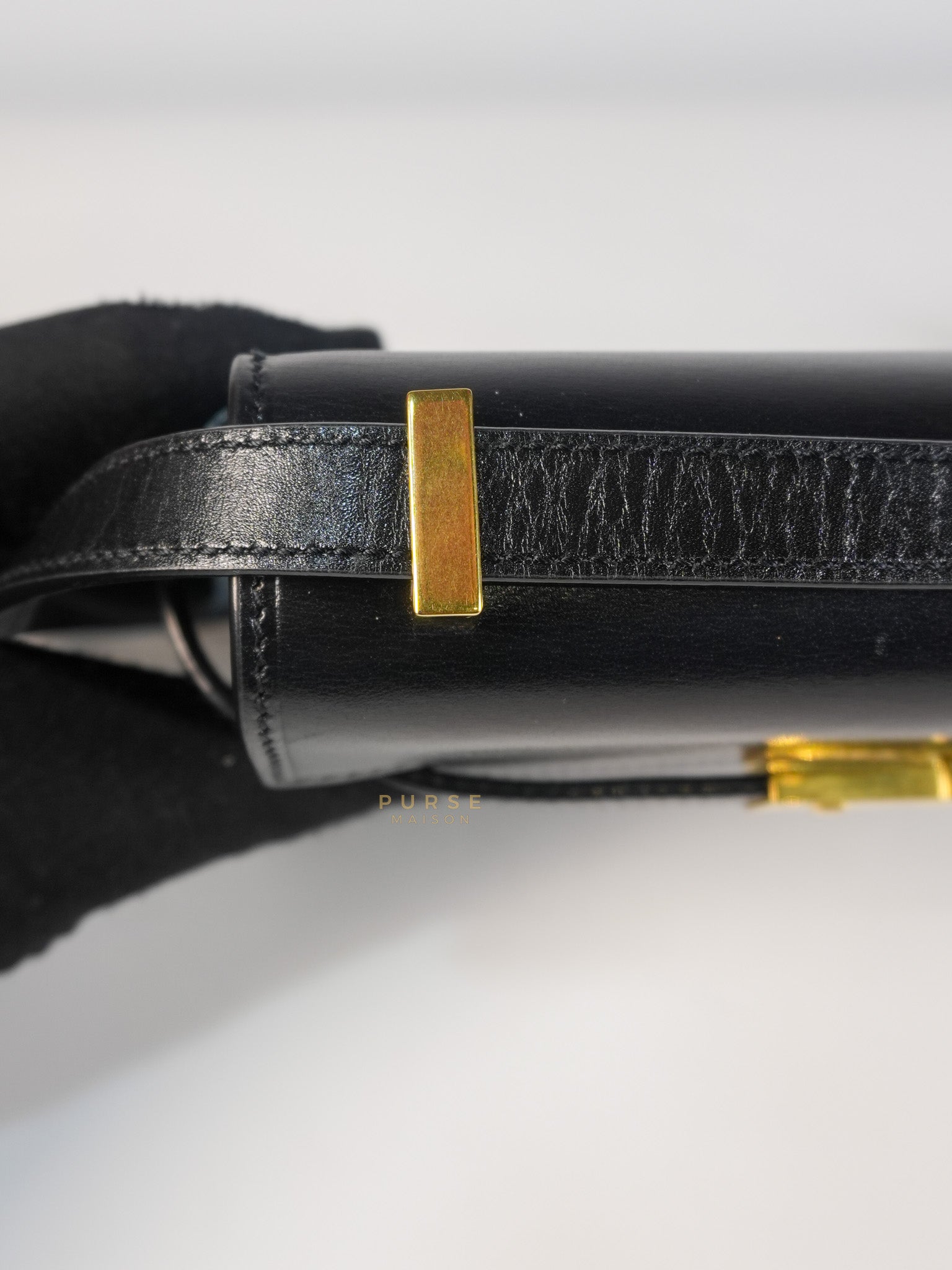 Mini Manhattan Bag in Black Smooth Leather and Gold Hardware | Purse Maison Luxury Bags Shop