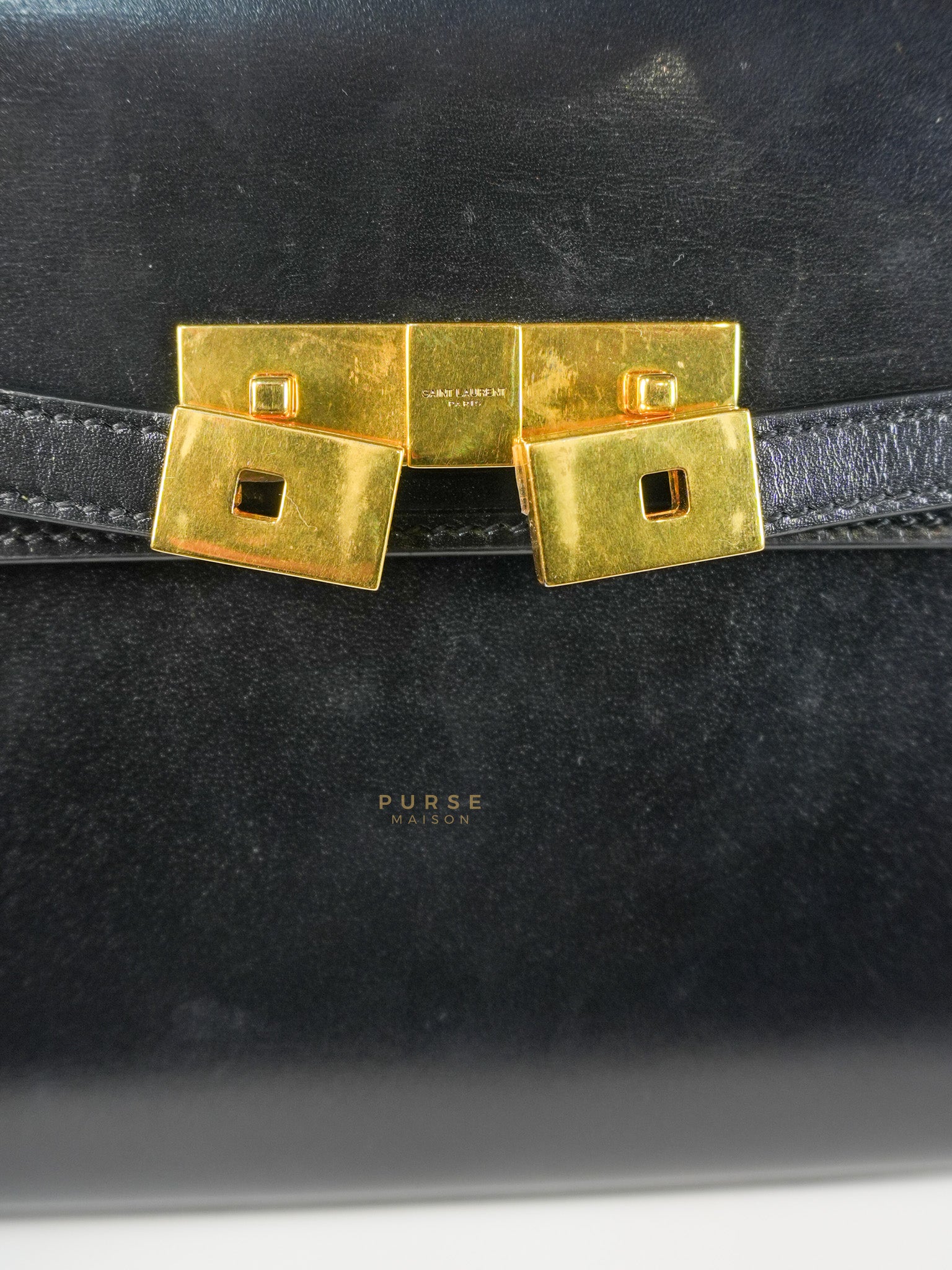 Mini Manhattan Bag in Black Smooth Leather and Gold Hardware | Purse Maison Luxury Bags Shop