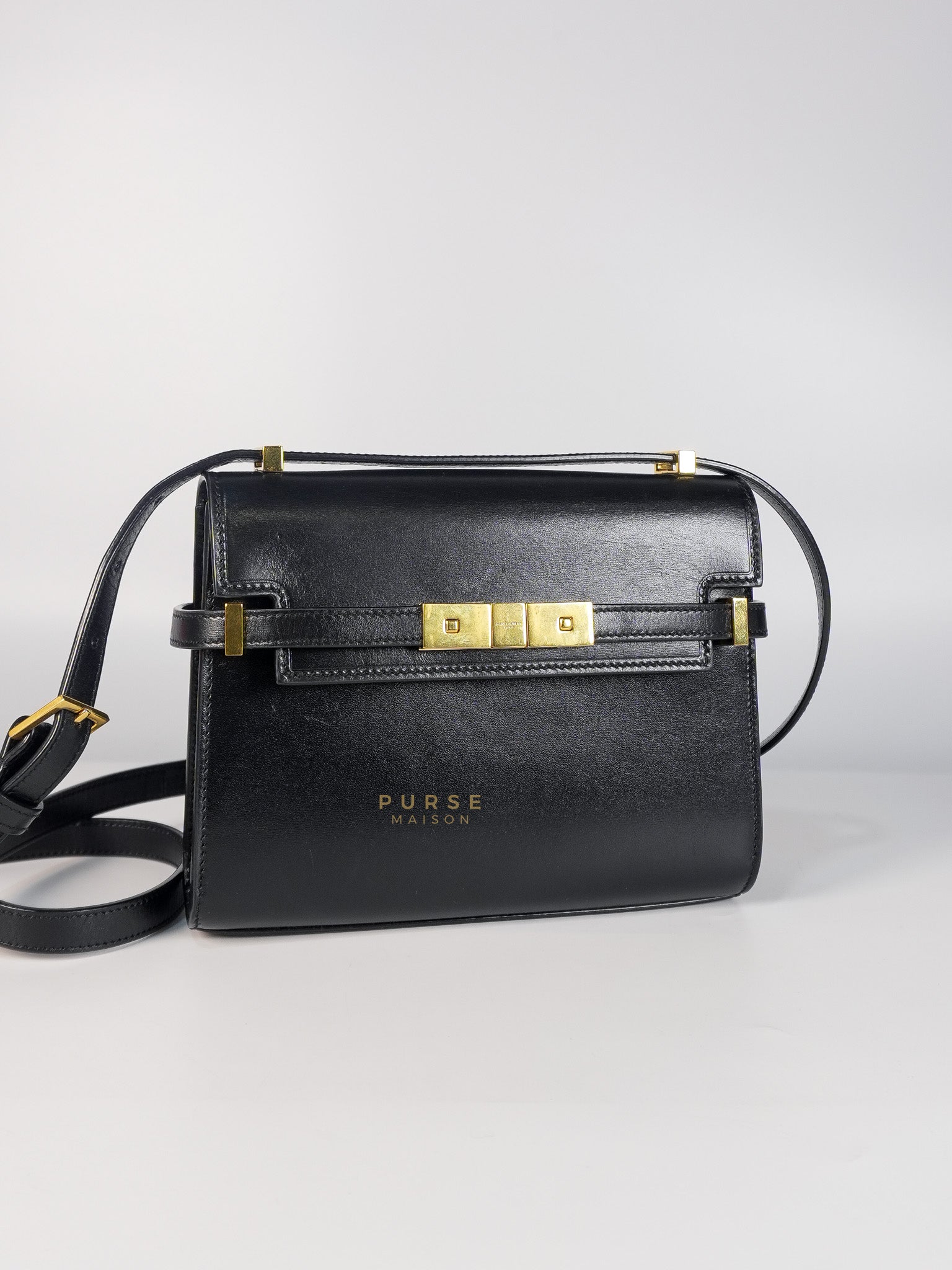Mini Manhattan Bag in Black Smooth Leather and Gold Hardware | Purse Maison Luxury Bags Shop